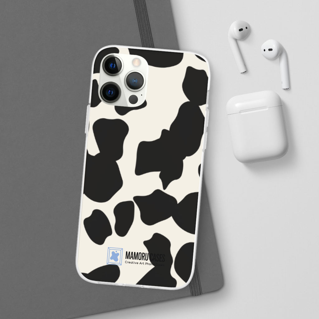 Cow Print Phone Case — Black & White Cowhide Pattern Flexible Protective Cover