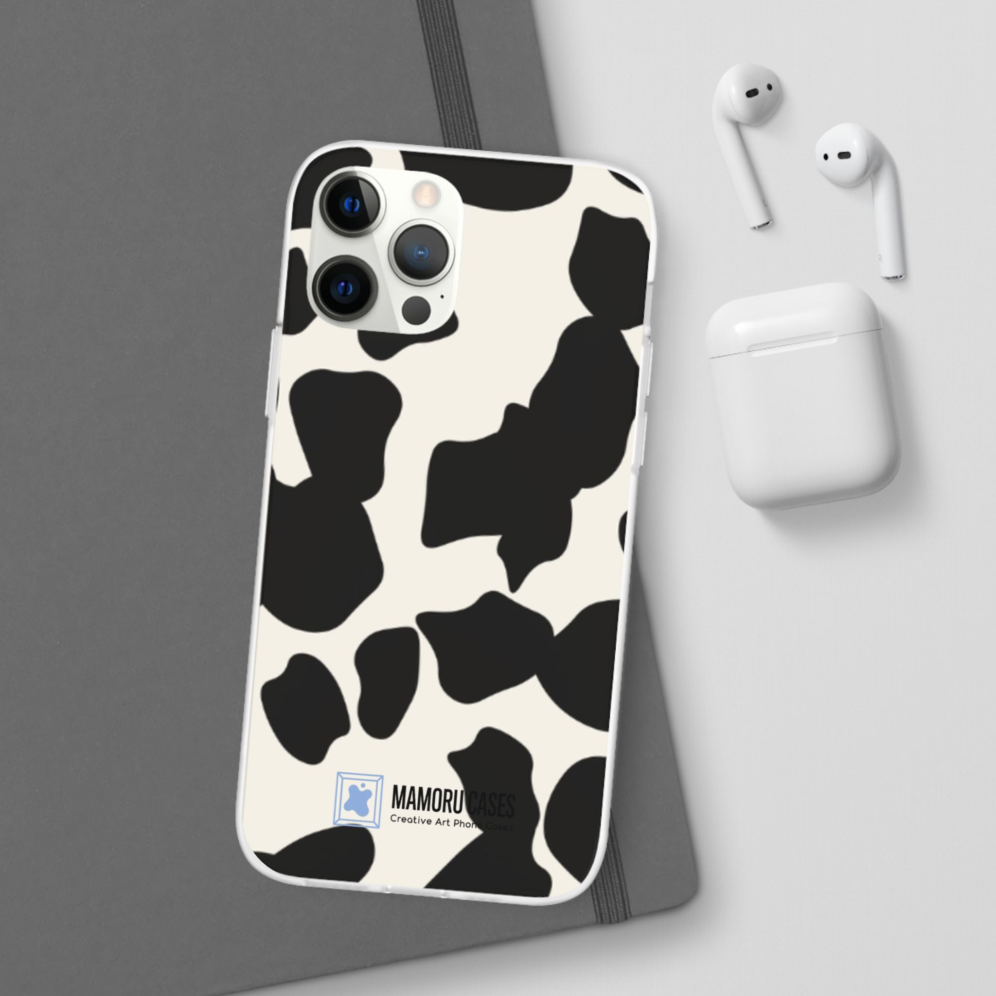 Cow Print Phone Case — Black & White Cowhide Pattern Flexible Protective Cover