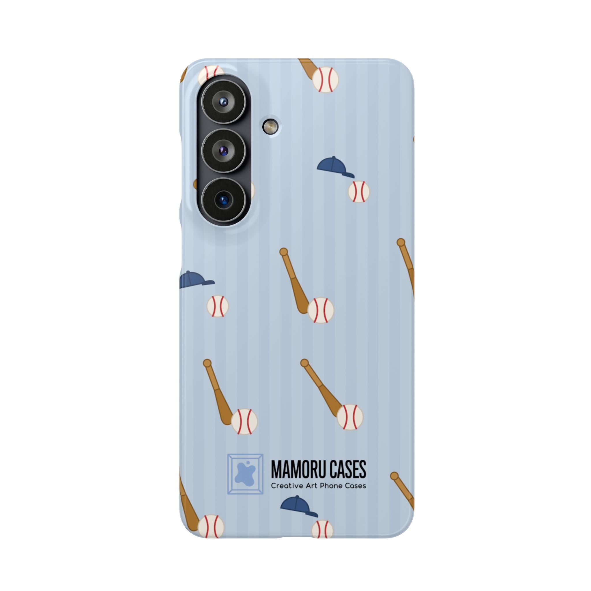 Baseball Pattern Phone Case — Blue Bat & Cap Snap Case