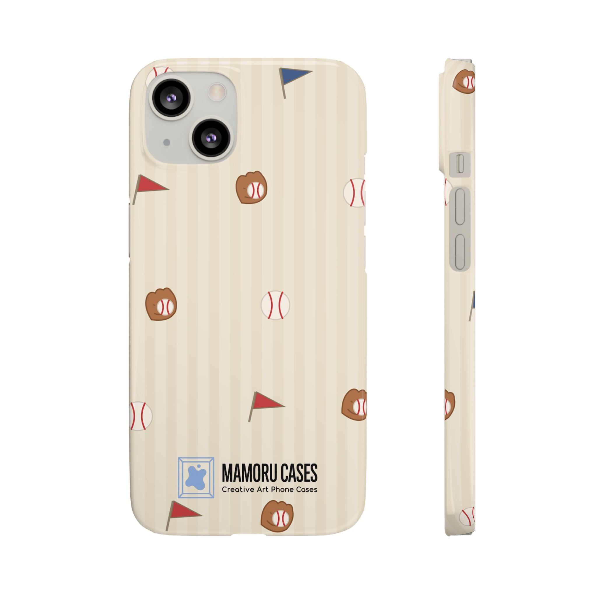Baseball Pattern Phone Case — Vintage Striped Snap Case with Mitt & Ball Design