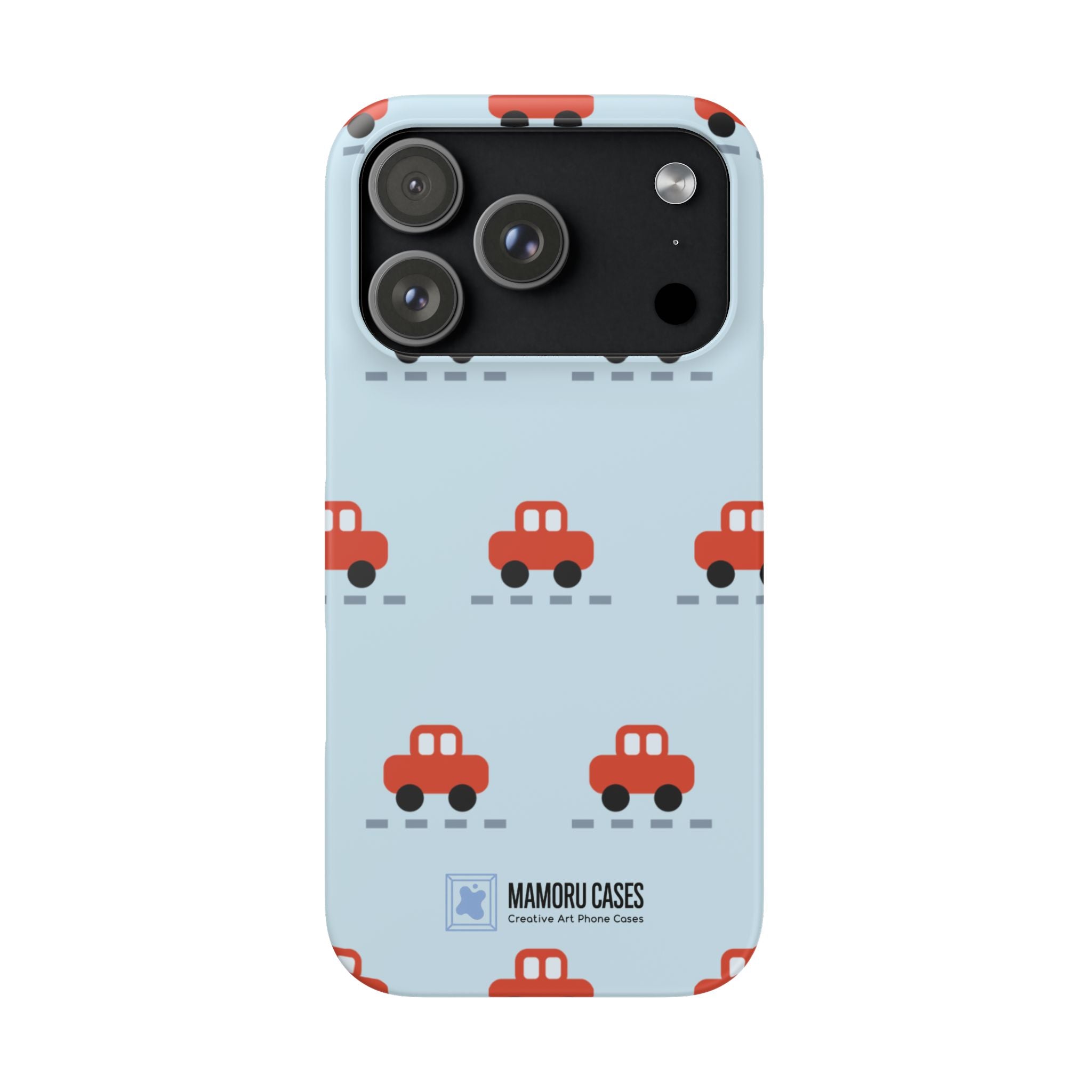 Phone Case - Cute Red Car Pattern on Light Blue (Kids & Travel)