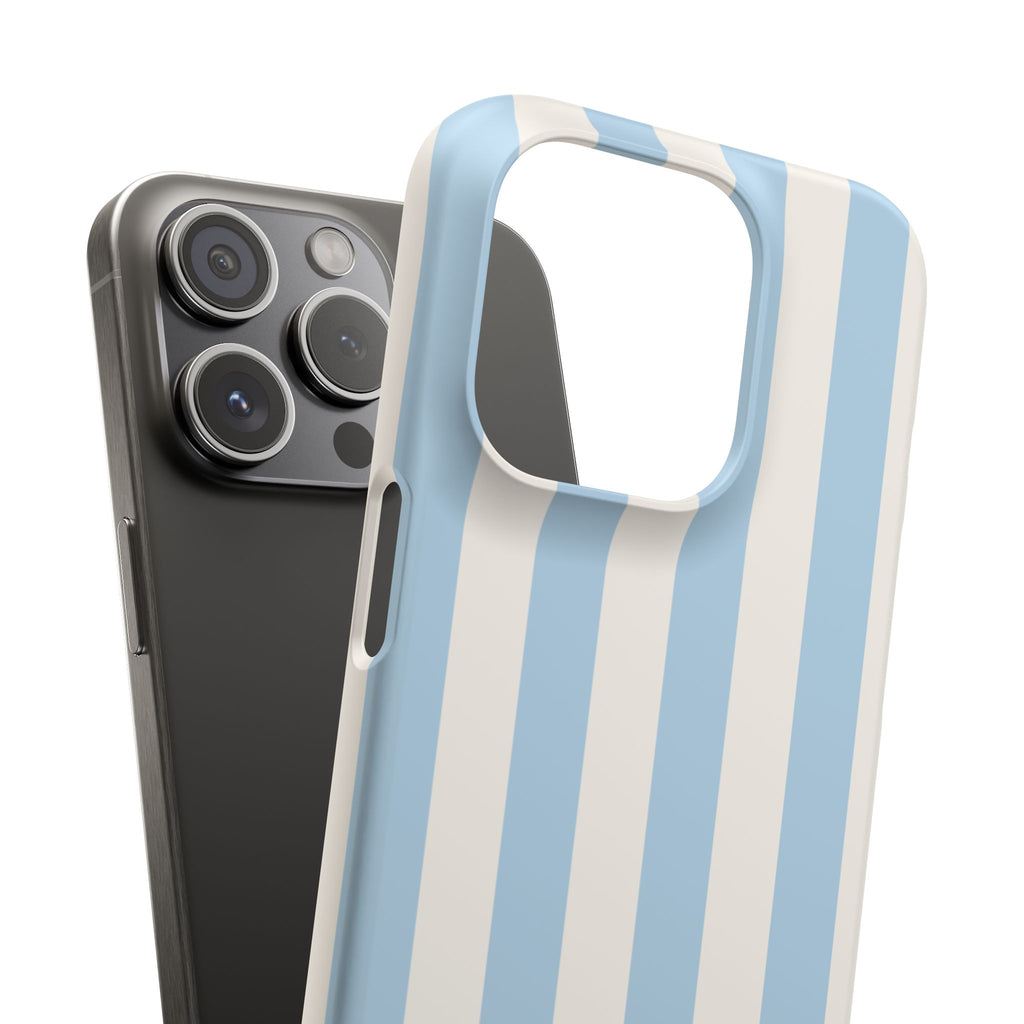 Phone Case — Pastel Blue & White Vertical Stripe Protective Snap Case