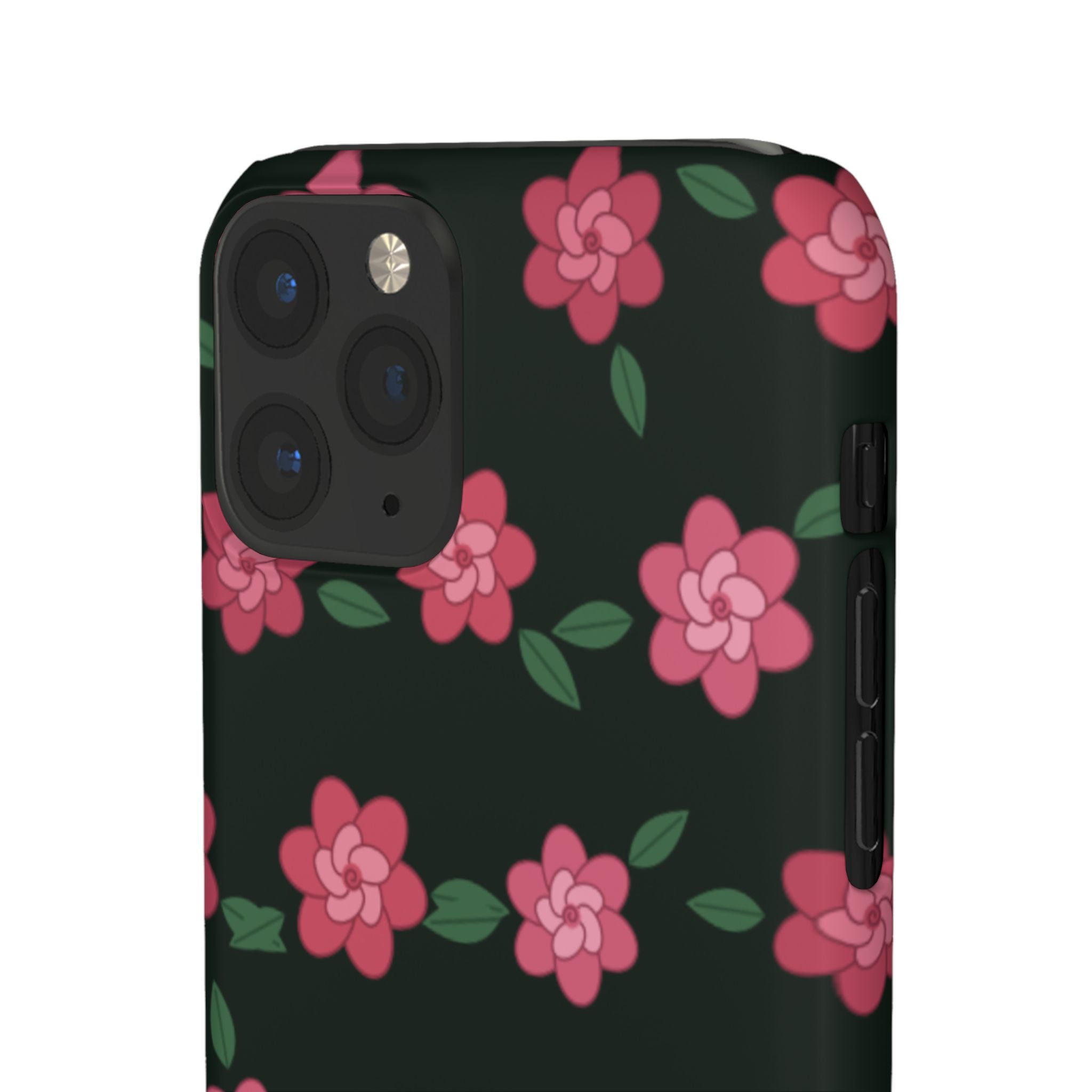 Floral Snap Phone Case — Pink Camellia Pattern on Dark Background
