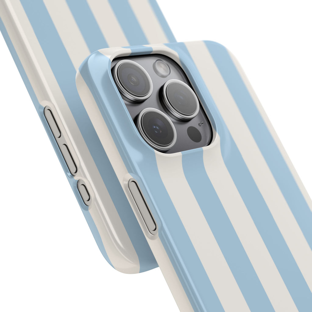 Phone Case — Pastel Blue & White Vertical Stripe Protective Snap Case