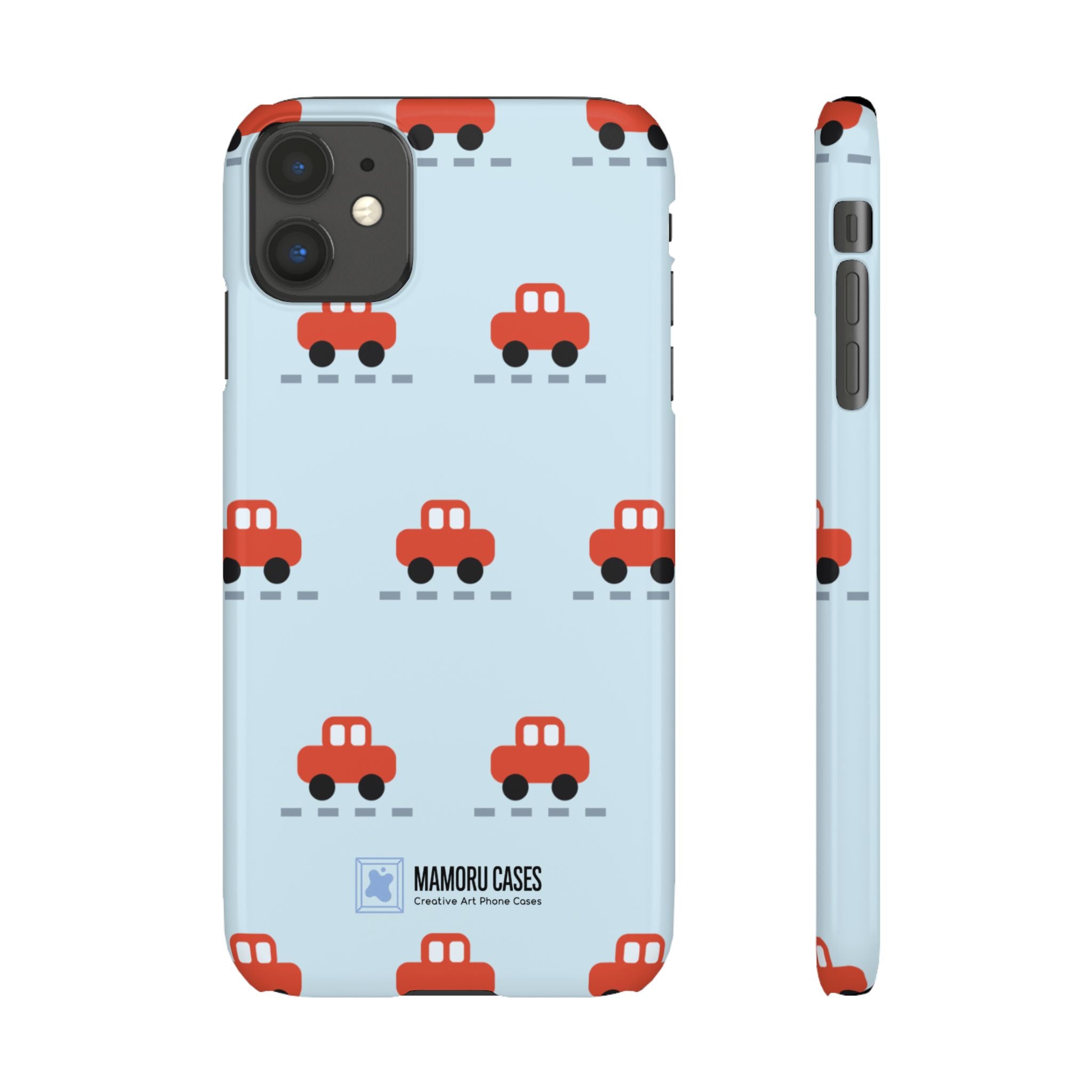 Phone Case - Cute Red Car Pattern on Light Blue (Kids & Travel)