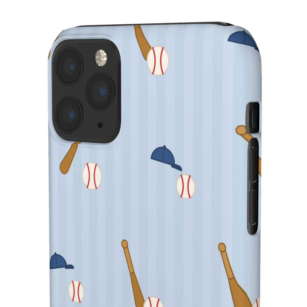 Baseball Pattern Phone Case — Blue Bat & Cap Snap Case