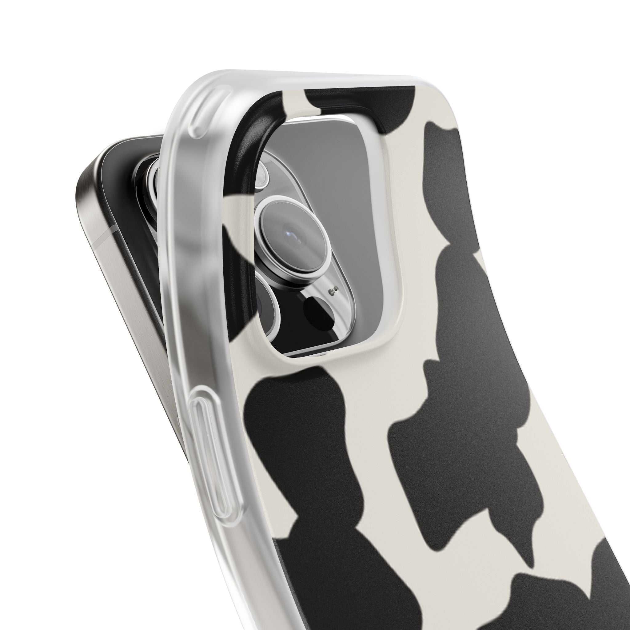 Cow Print Phone Case — Black & White Cowhide Pattern Flexible Protective Cover