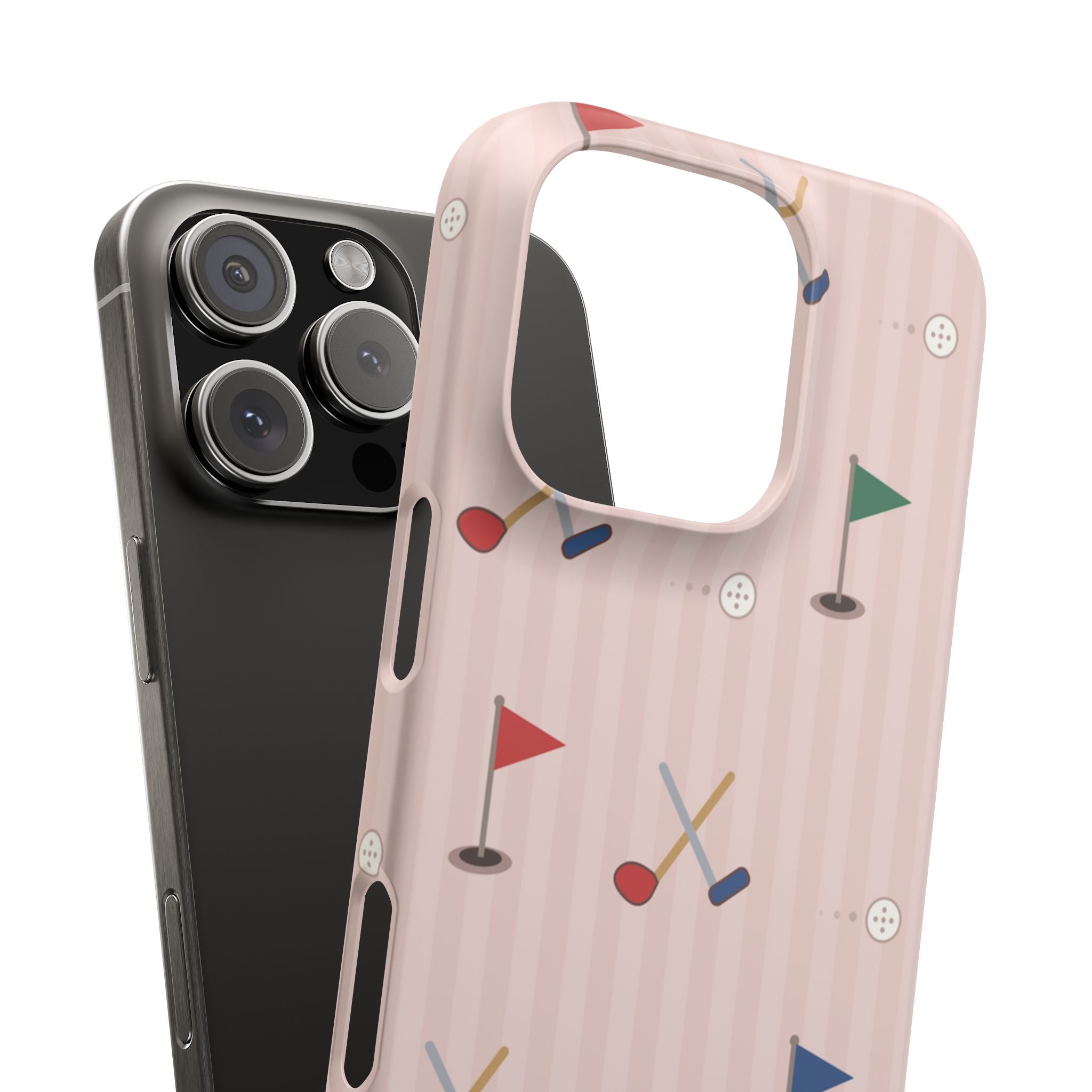 Golf Pattern Snap Phone Case — Pink Mini Flags & Clubs Design