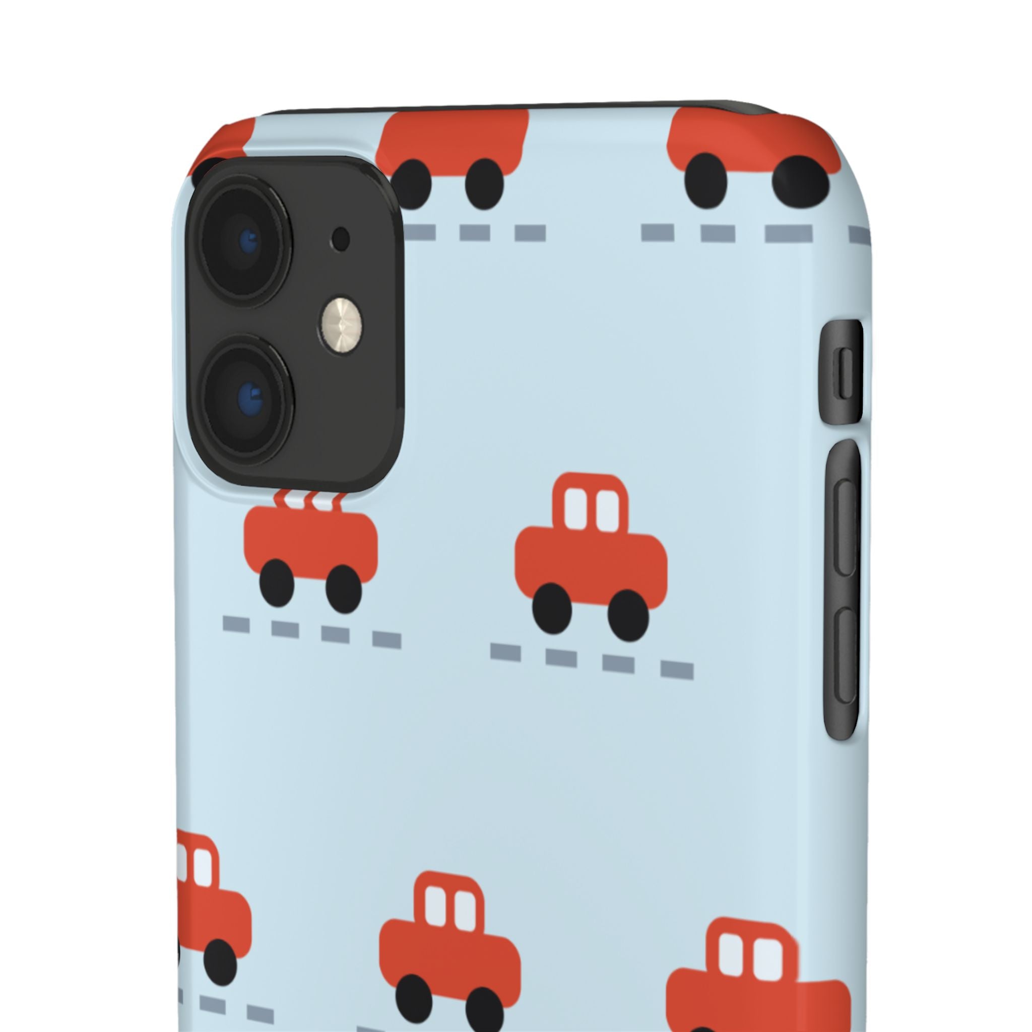 Phone Case - Cute Red Car Pattern on Light Blue (Kids & Travel)