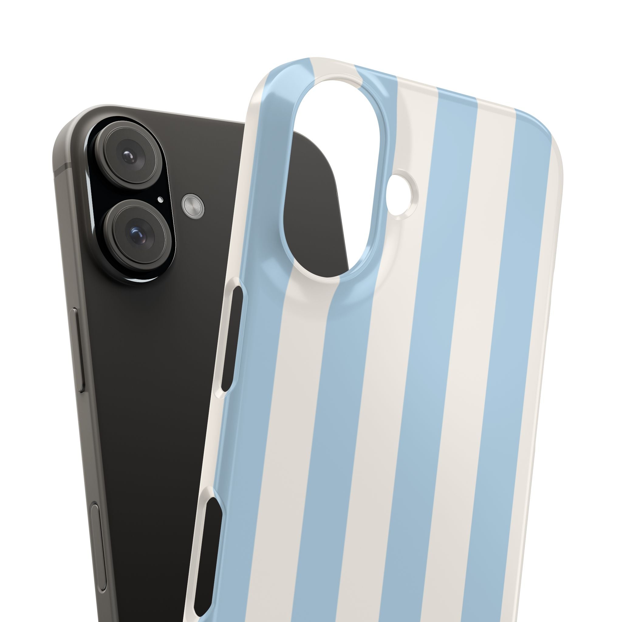Phone Case — Pastel Blue & White Vertical Stripe Protective Snap Case