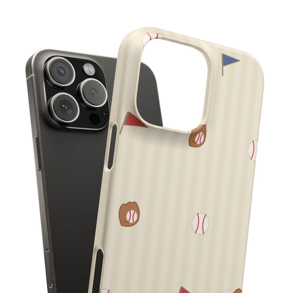 Baseball Pattern Phone Case — Vintage Striped Snap Case with Mitt & Ball Design