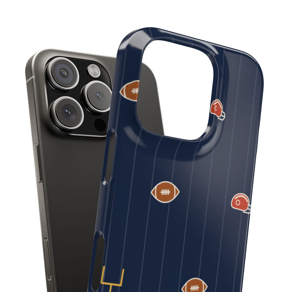 Football Pattern Phone Case – Navy Helmet & Pigskin Design