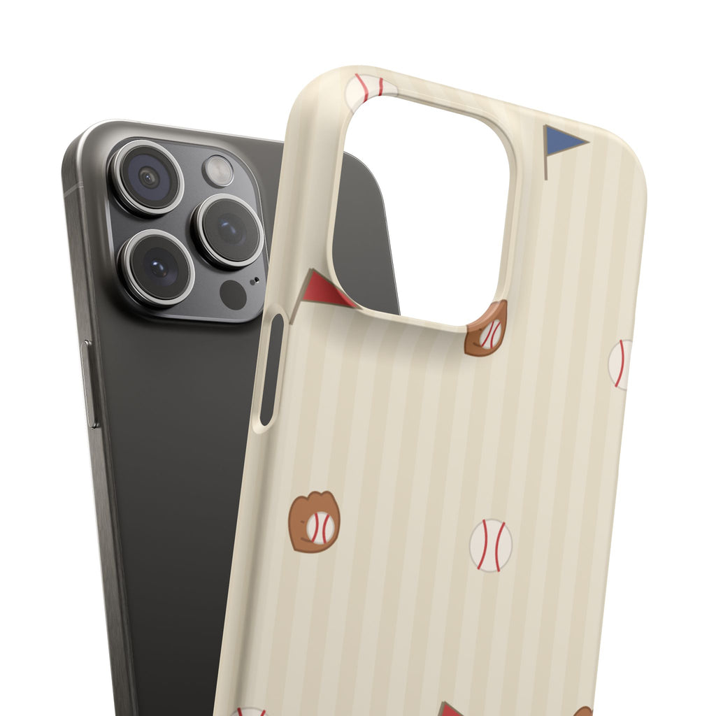 Baseball Pattern Phone Case — Vintage Striped Snap Case with Mitt & Ball Design