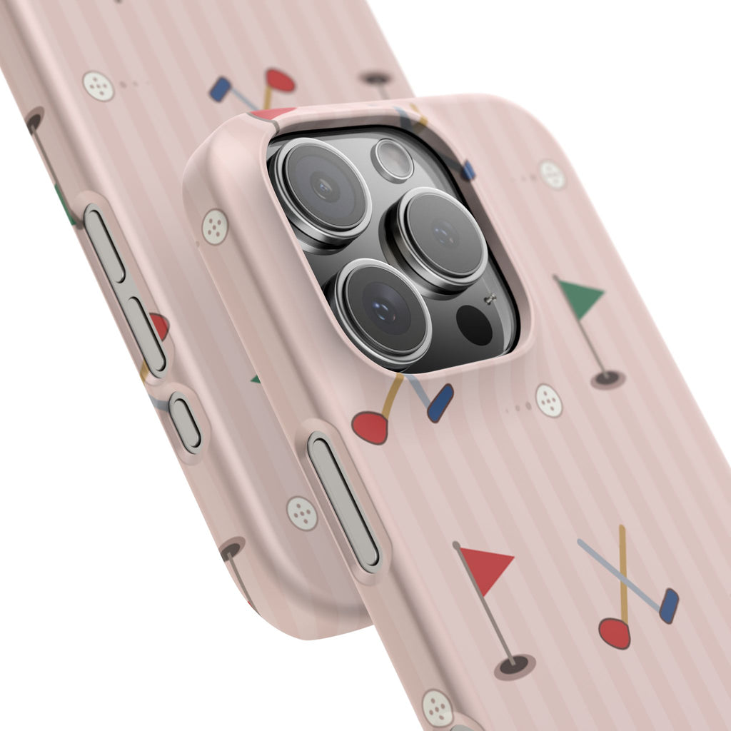 Golf Pattern Snap Phone Case — Pink Mini Flags & Clubs Design