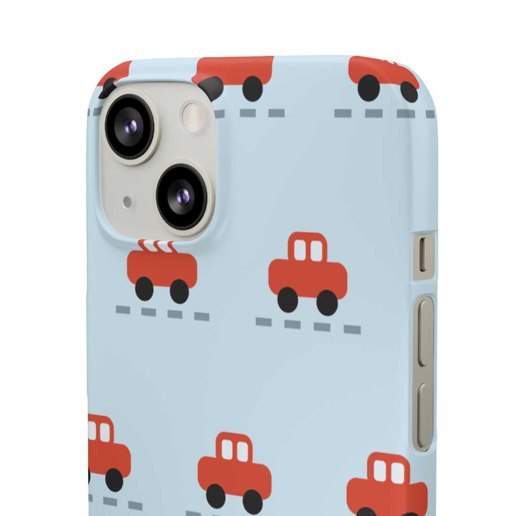 Phone Case - Cute Red Car Pattern on Light Blue (Kids & Travel)