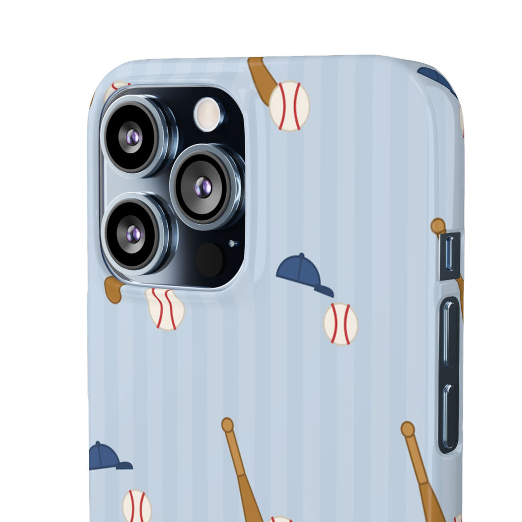 Baseball Pattern Phone Case — Blue Bat & Cap Snap Case