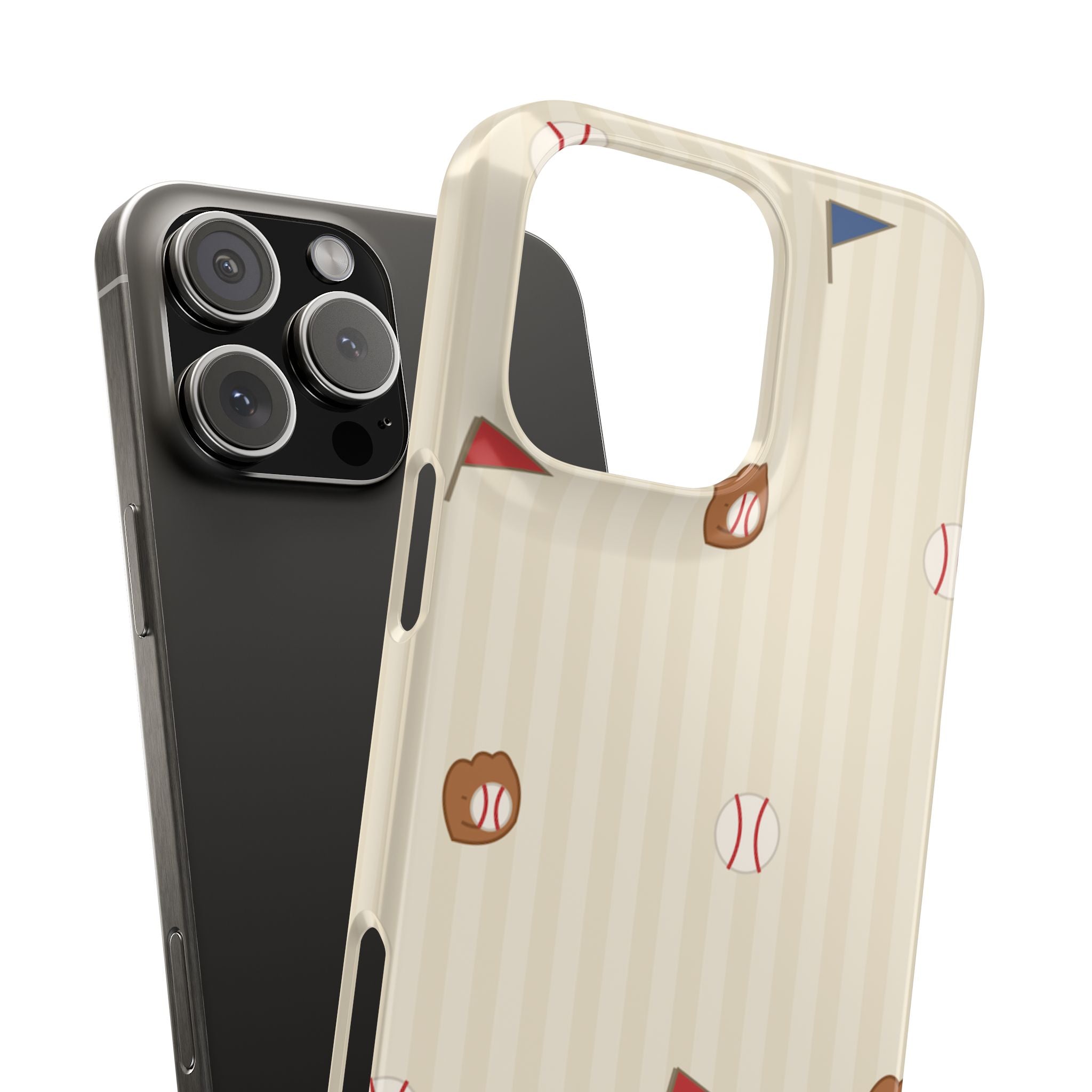 Baseball Pattern Phone Case — Vintage Striped Snap Case with Mitt & Ball Design