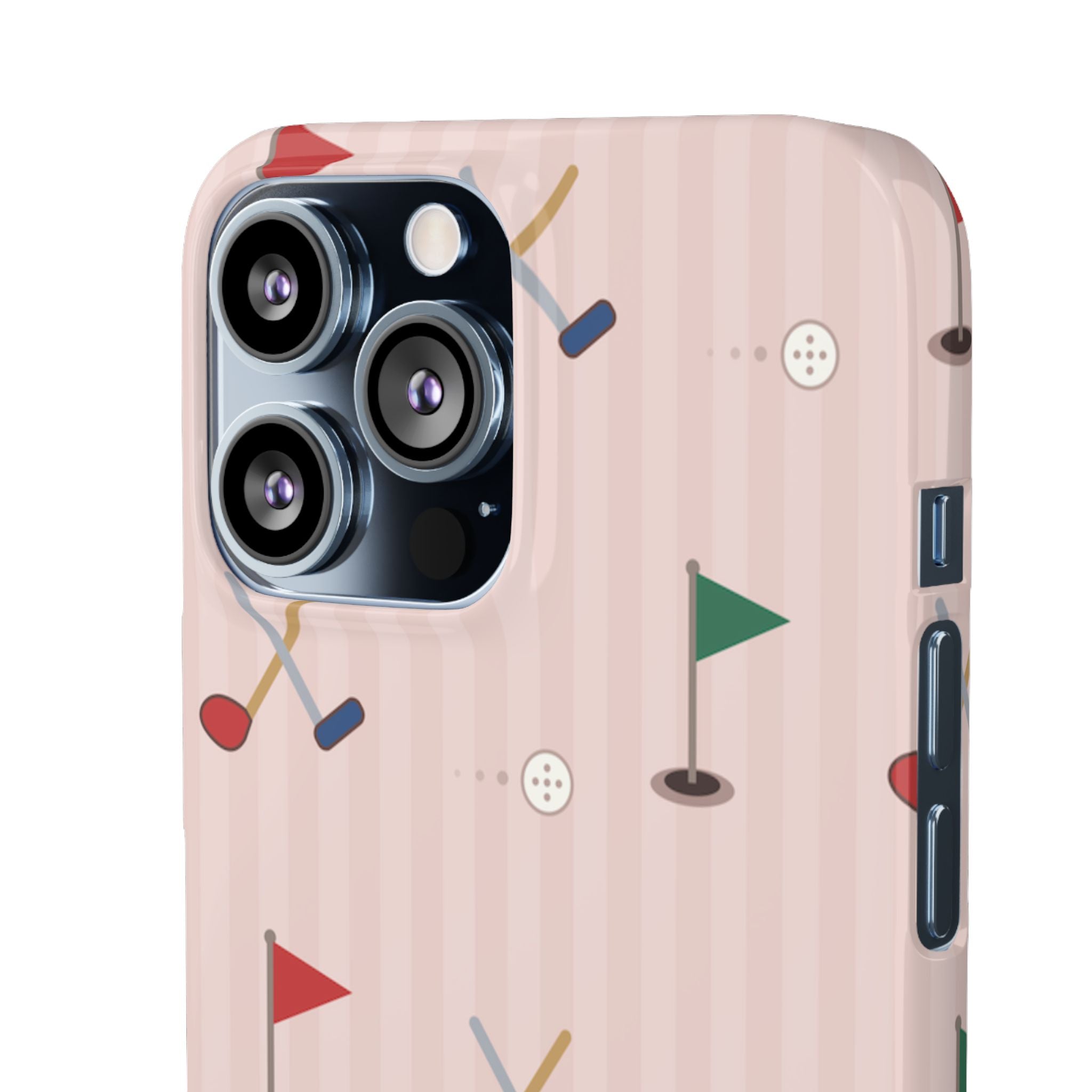 Golf Pattern Snap Phone Case — Pink Mini Flags & Clubs Design