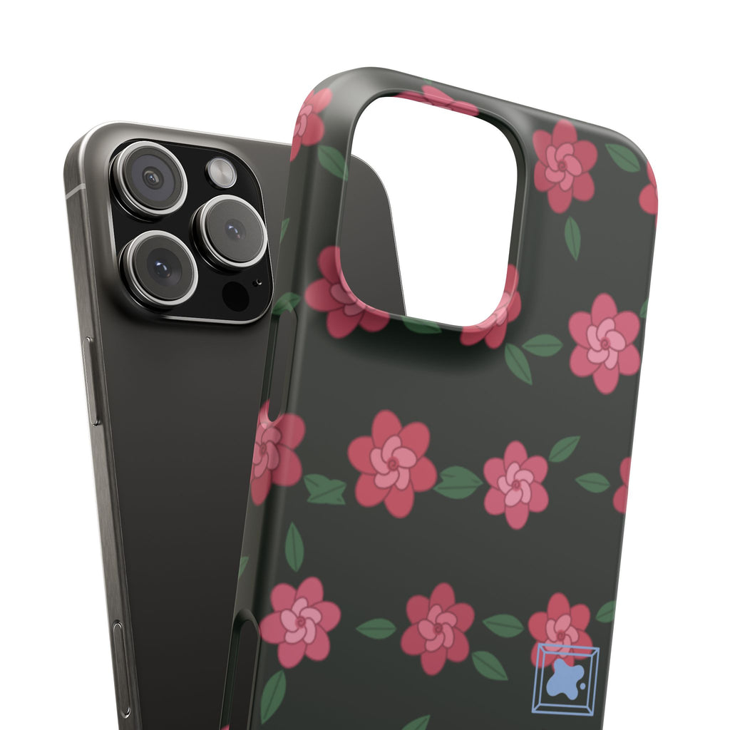 Floral Snap Phone Case — Pink Camellia Pattern on Dark Background