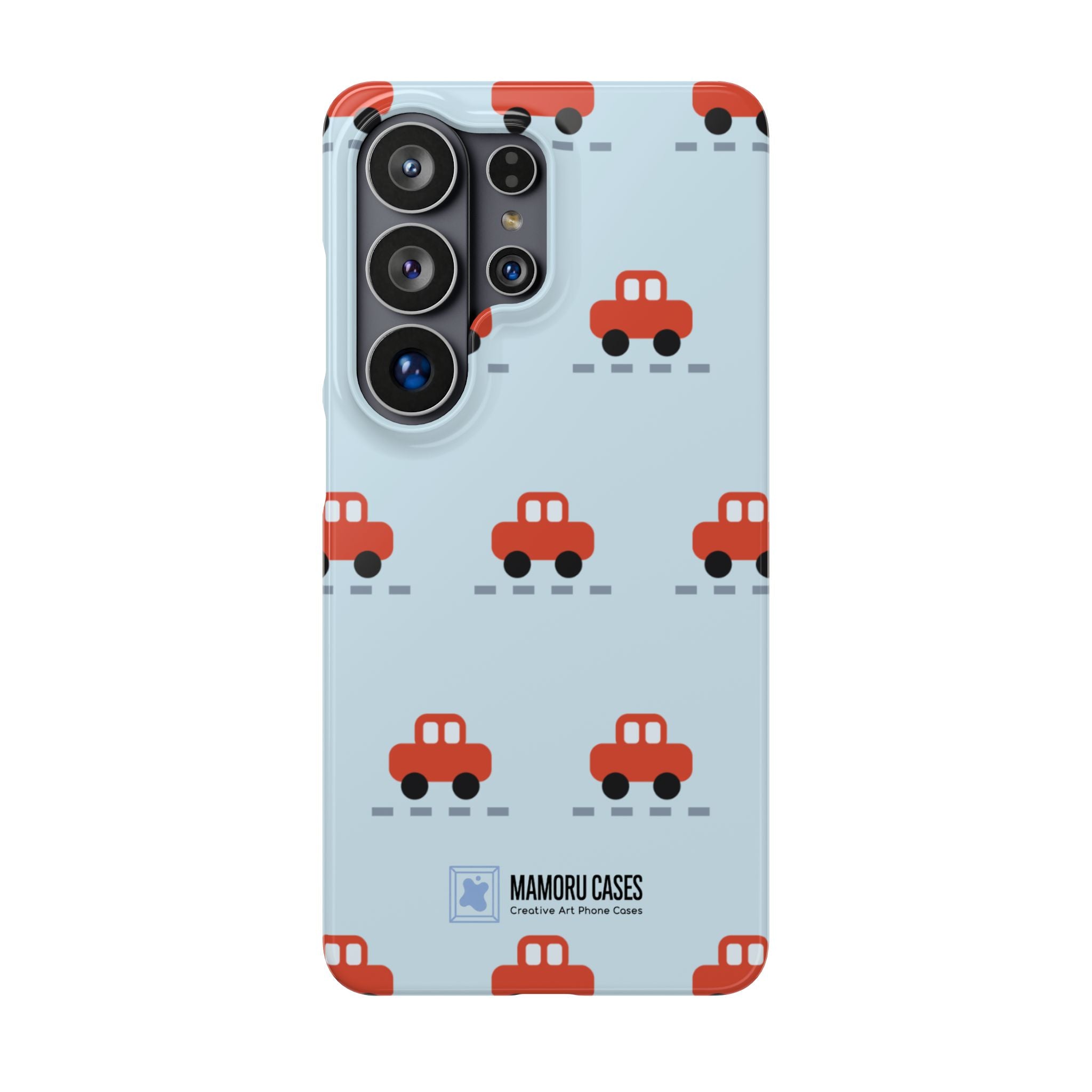 Phone Case - Cute Red Car Pattern on Light Blue (Kids & Travel)