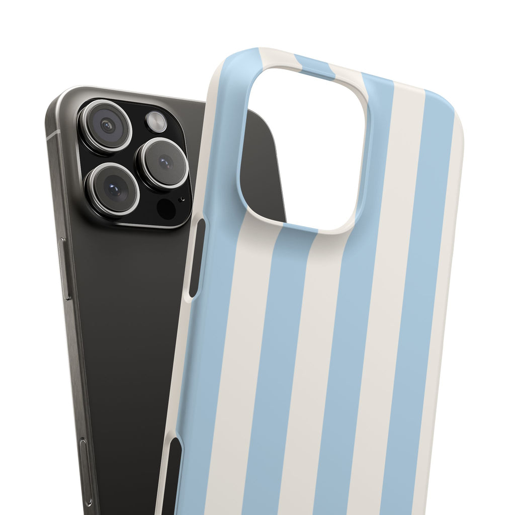 Phone Case — Pastel Blue & White Vertical Stripe Protective Snap Case