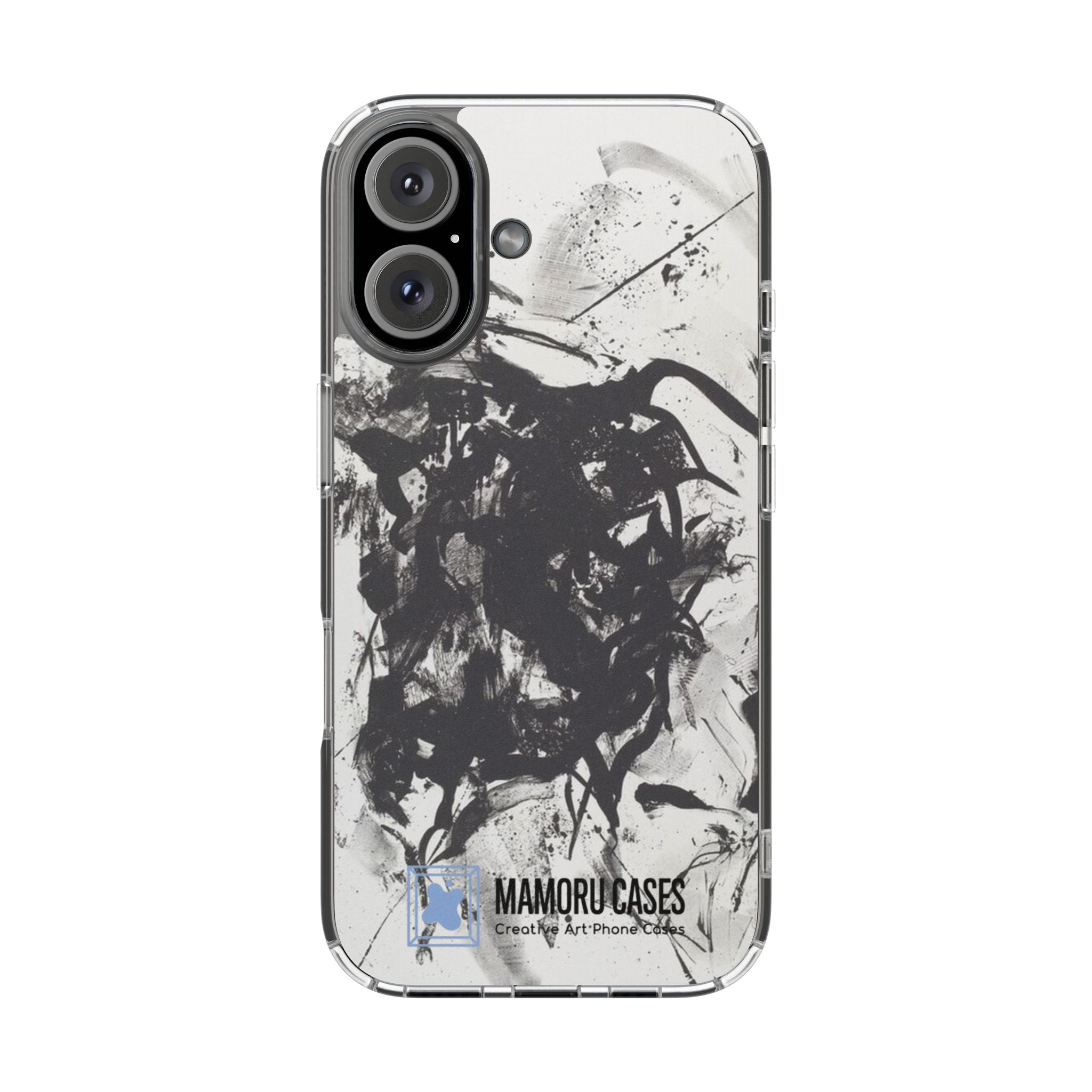 Mamoru Cases | Clear Abstract Black Ink Splash Design