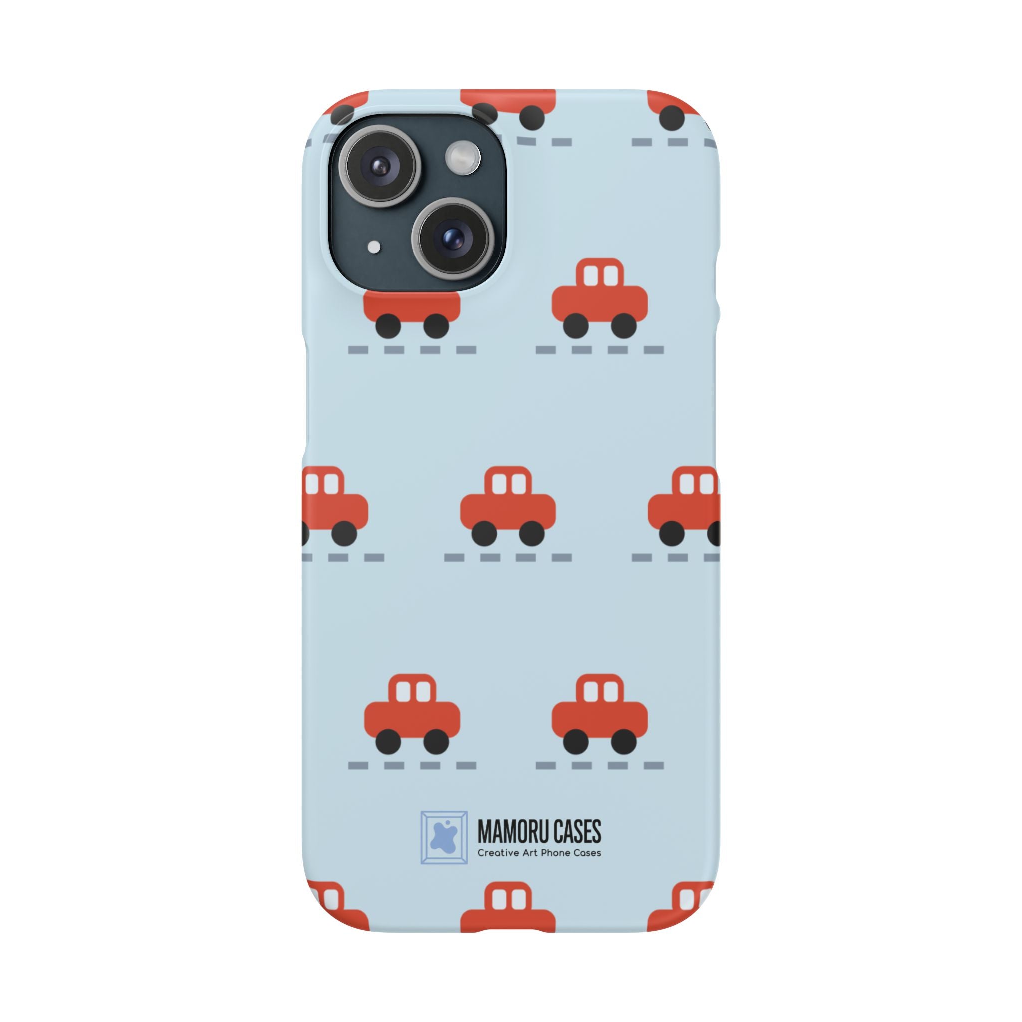 Phone Case - Cute Red Car Pattern on Light Blue (Kids & Travel)