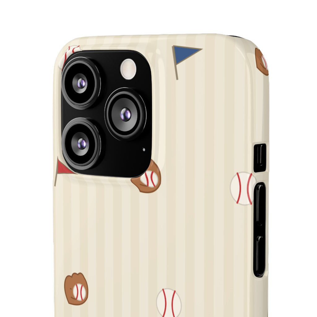 Baseball Pattern Phone Case — Vintage Striped Snap Case with Mitt & Ball Design