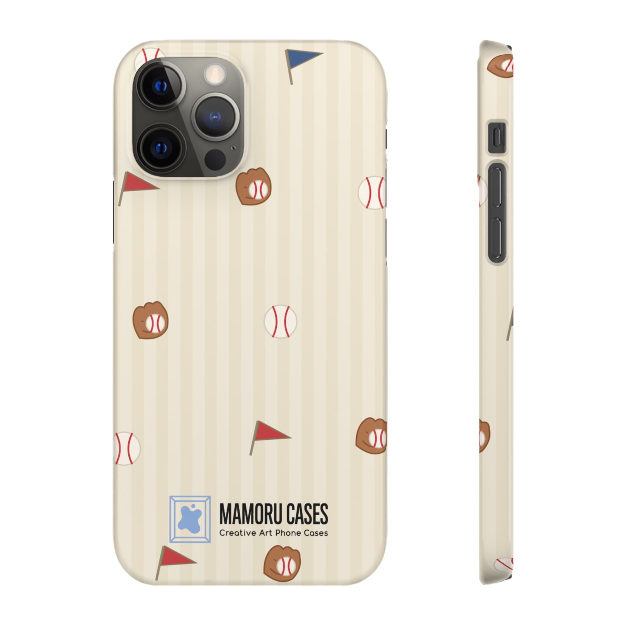 Baseball Pattern Phone Case — Vintage Striped Snap Case with Mitt & Ball Design