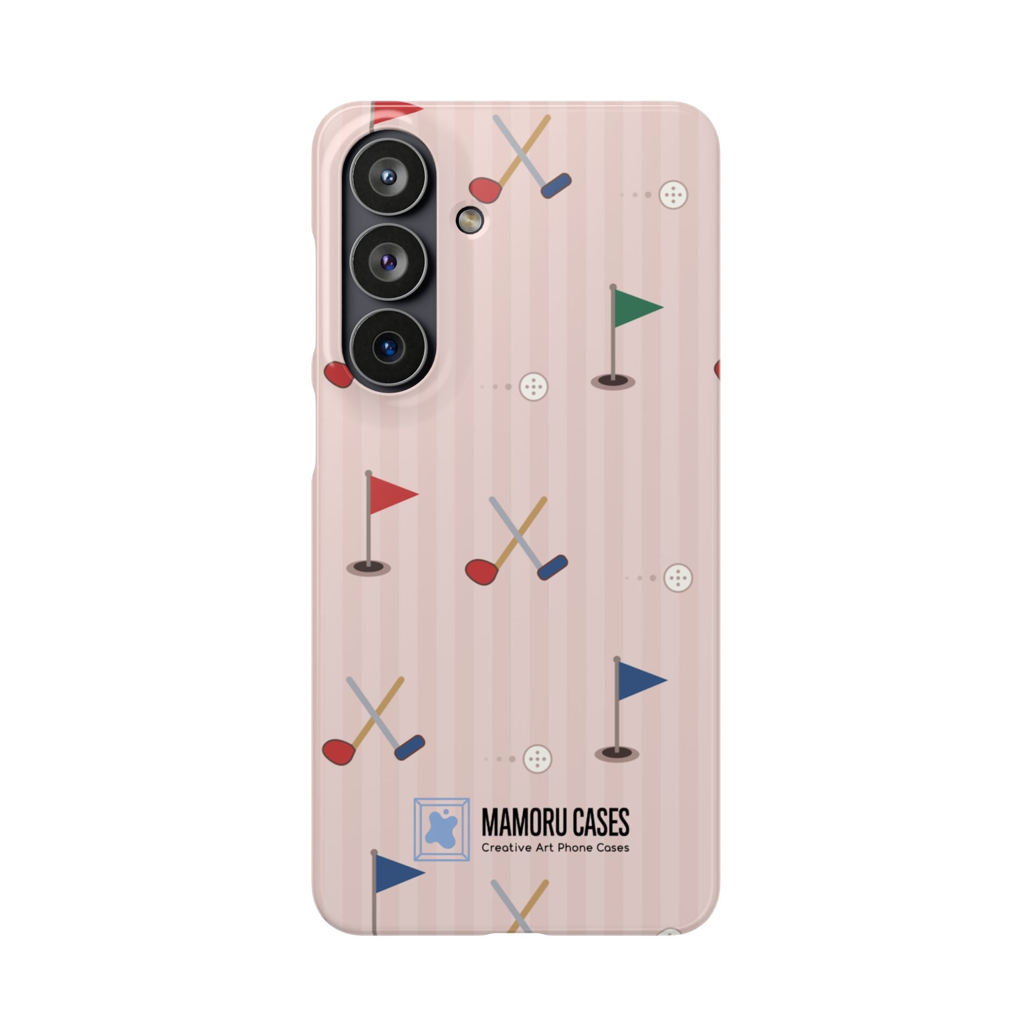 Golf Pattern Snap Phone Case — Pink Mini Flags & Clubs Design