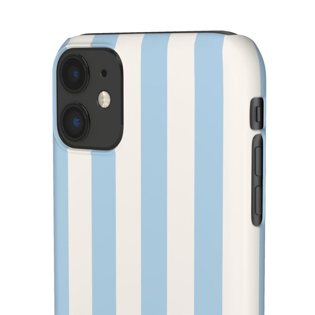 Phone Case — Pastel Blue & White Vertical Stripe Protective Snap Case