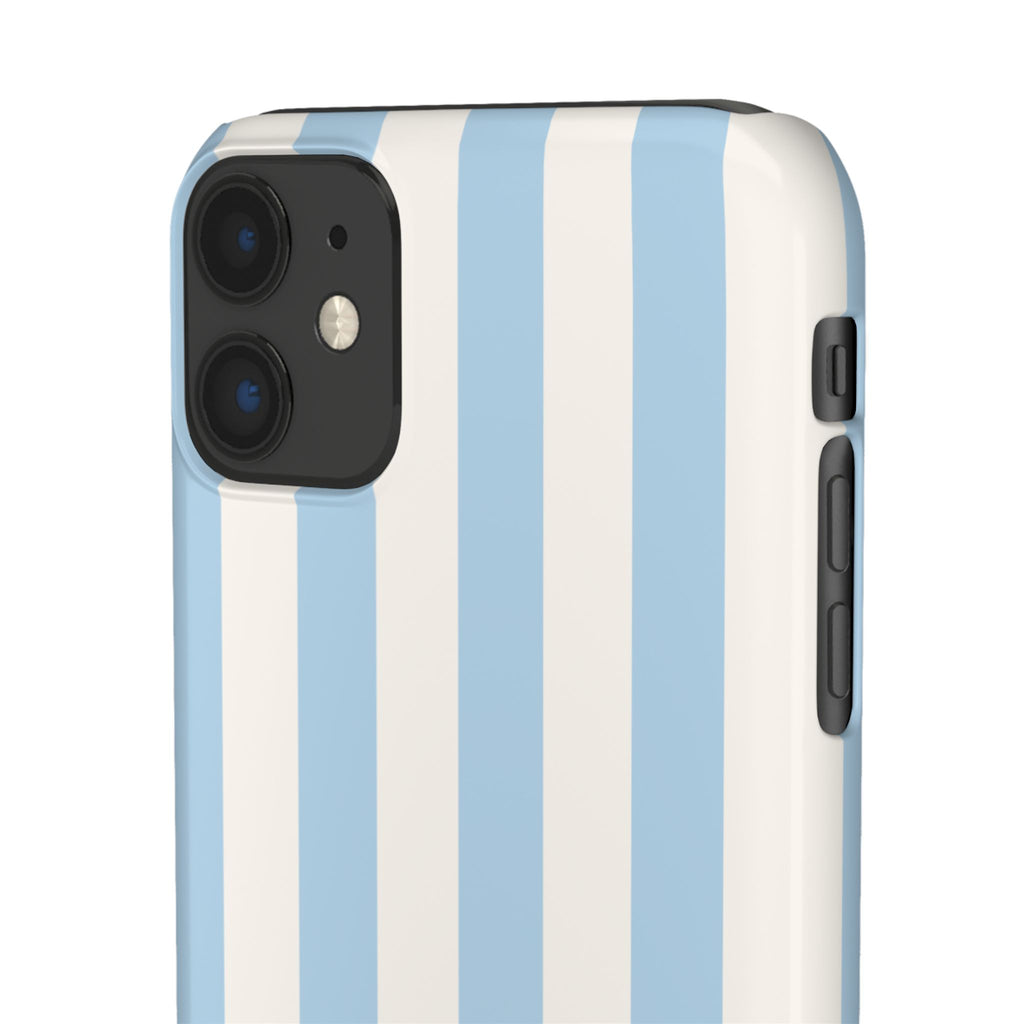Phone Case — Pastel Blue & White Vertical Stripe Protective Snap Case