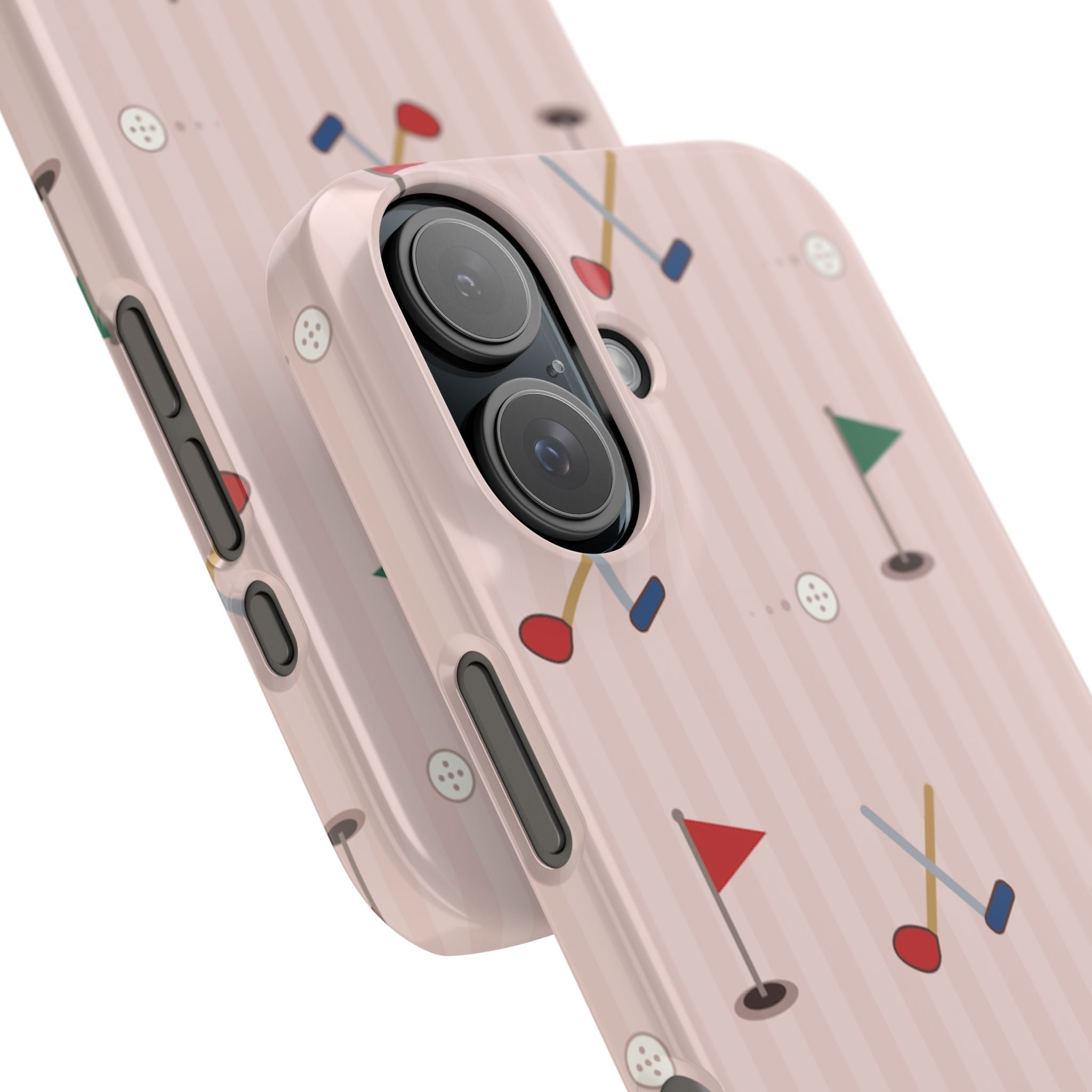 Golf Pattern Snap Phone Case — Pink Mini Flags & Clubs Design