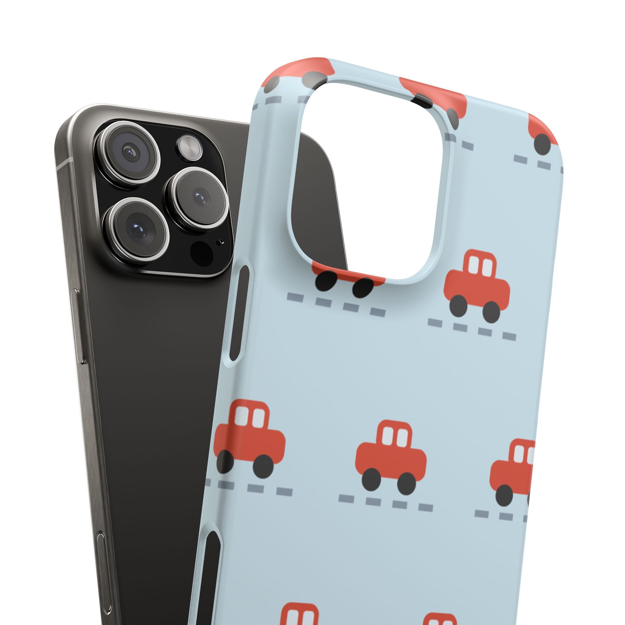 Phone Case - Cute Red Car Pattern on Light Blue (Kids & Travel)