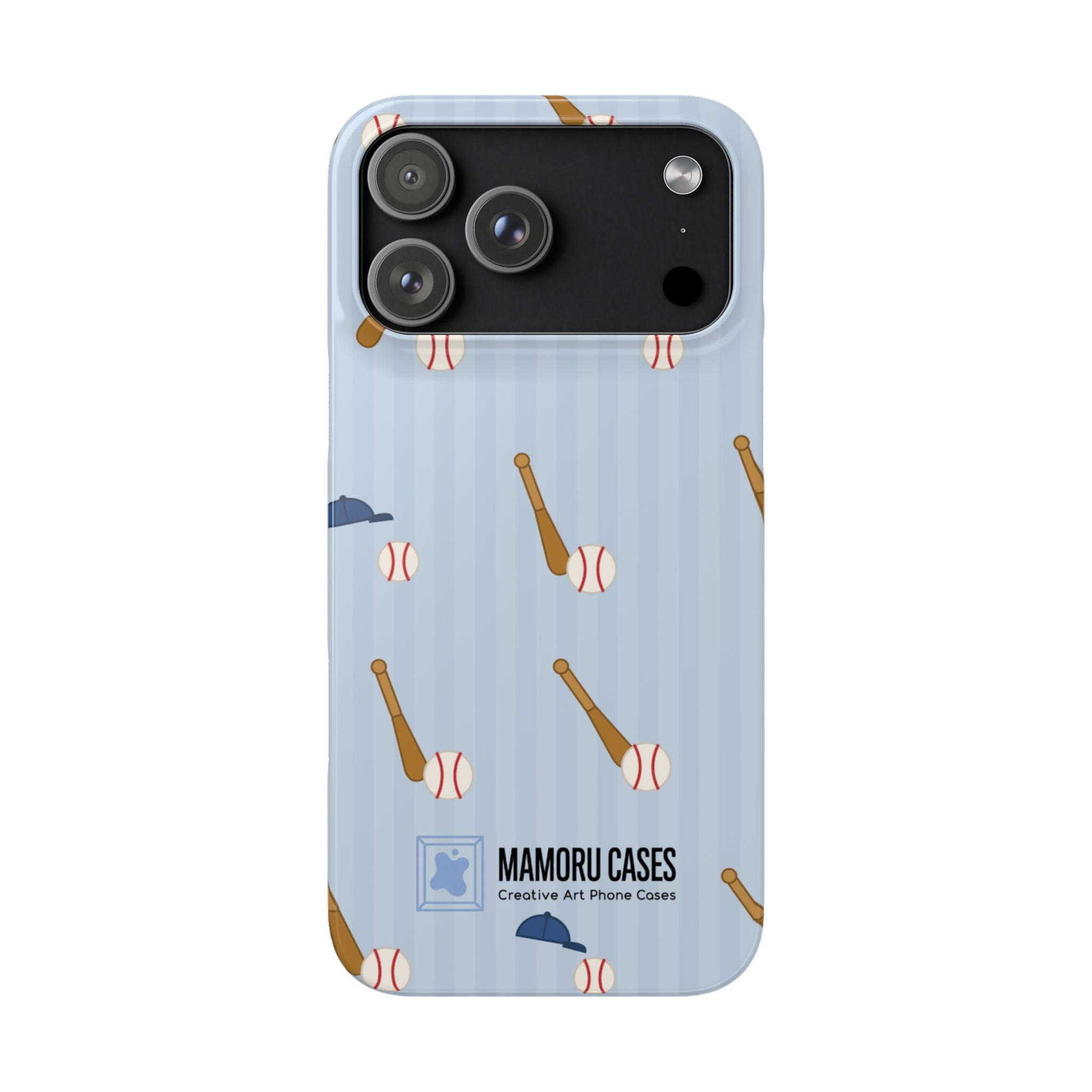 Baseball Pattern Phone Case — Blue Bat & Cap Snap Case