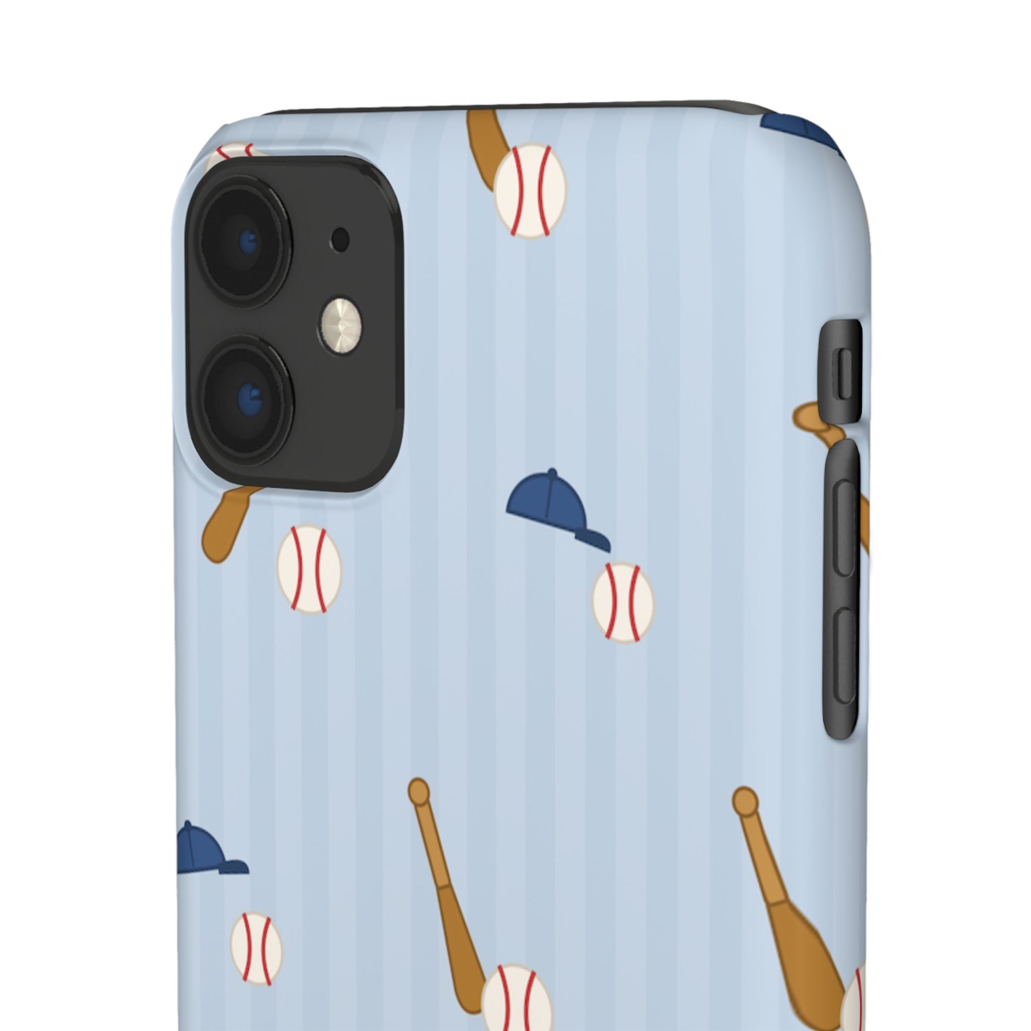 Baseball Pattern Phone Case — Blue Bat & Cap Snap Case