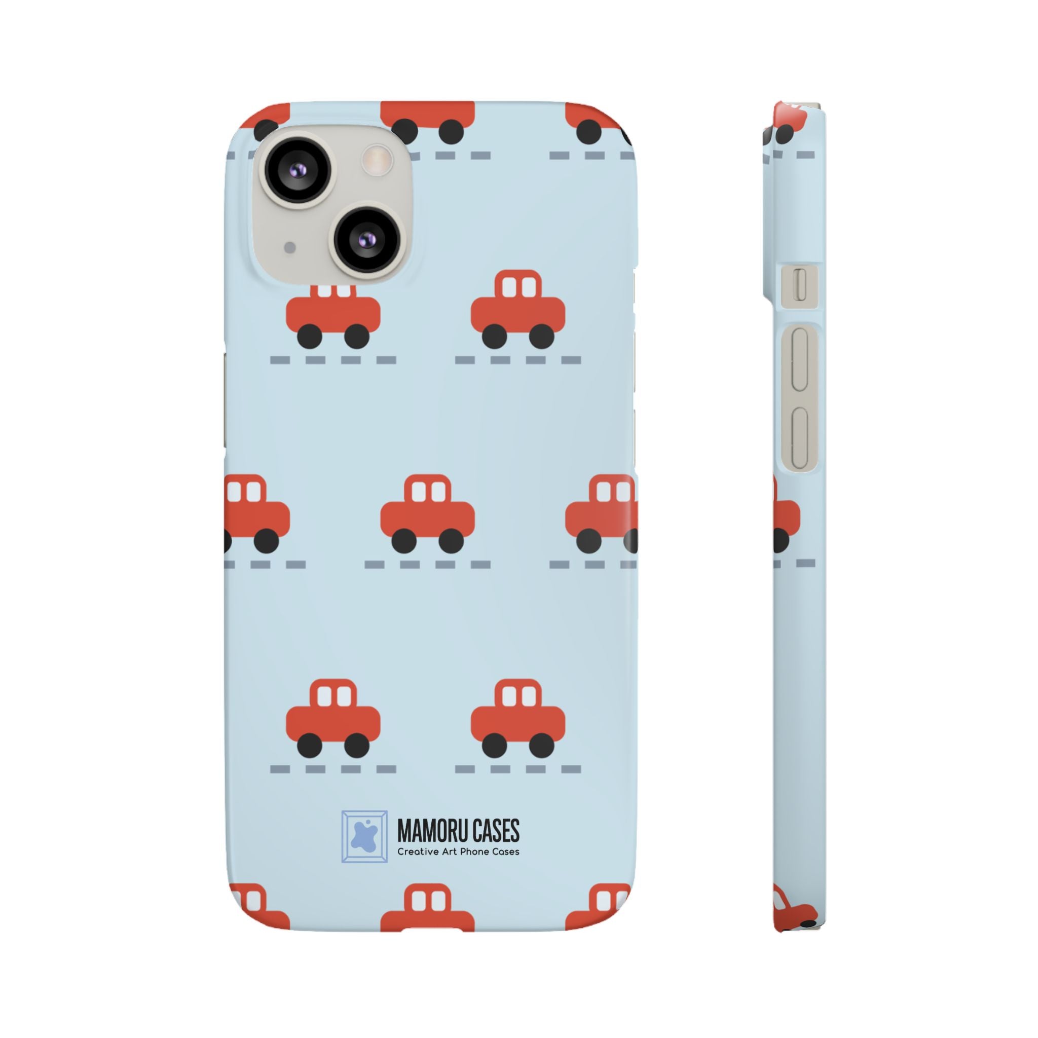 Phone Case - Cute Red Car Pattern on Light Blue (Kids & Travel)