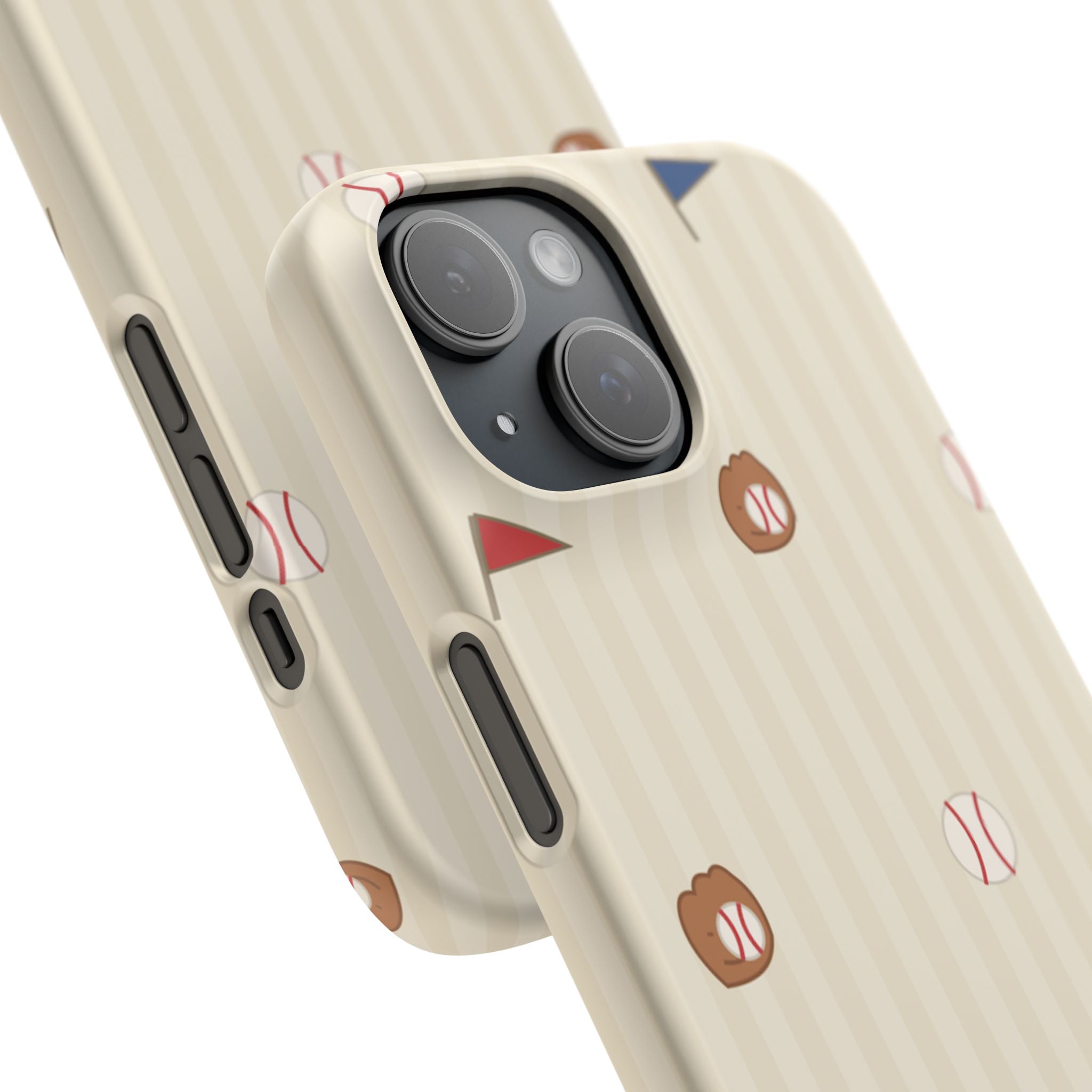 Baseball Pattern Phone Case — Vintage Striped Snap Case with Mitt & Ball Design