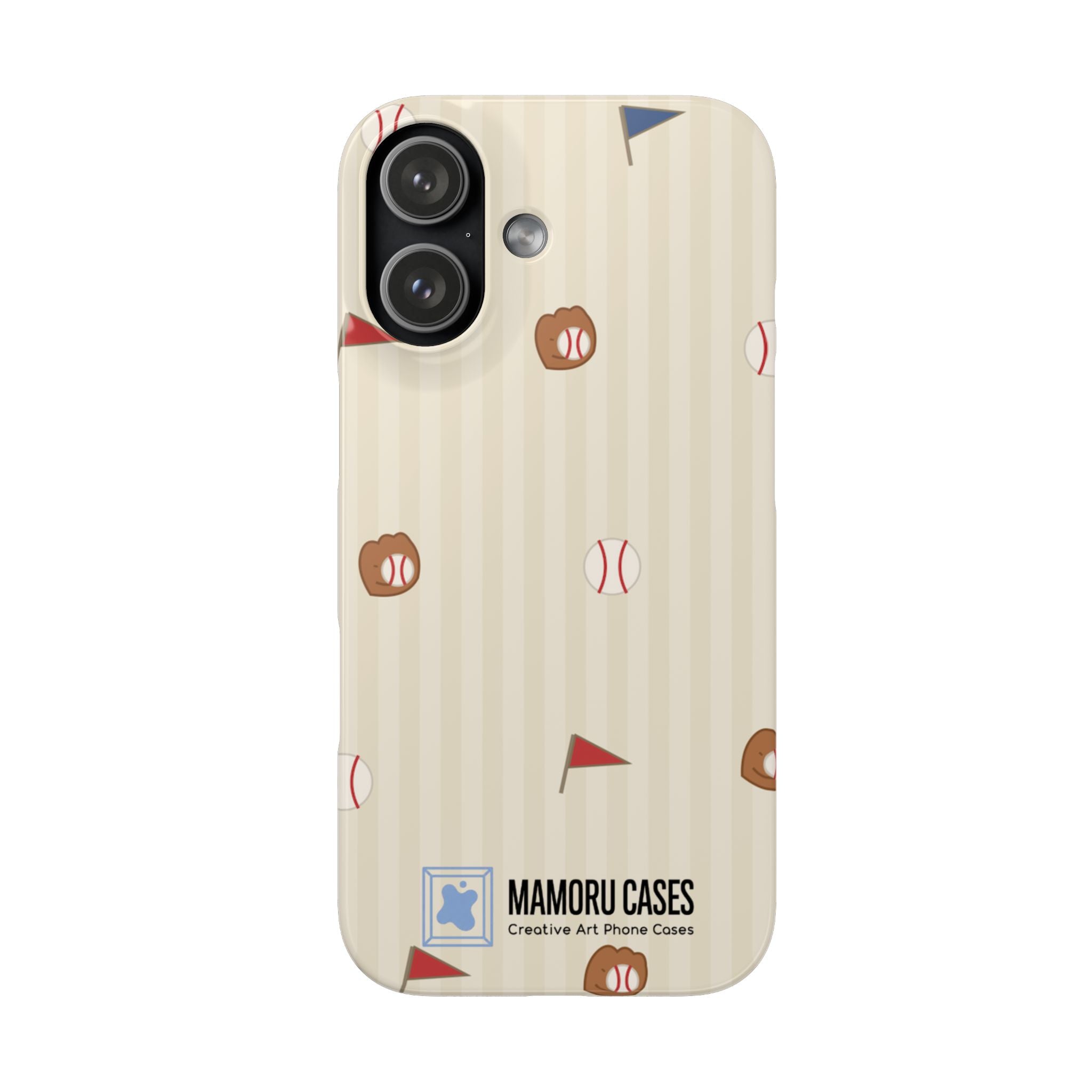 Baseball Pattern Phone Case — Vintage Striped Snap Case with Mitt & Ball Design