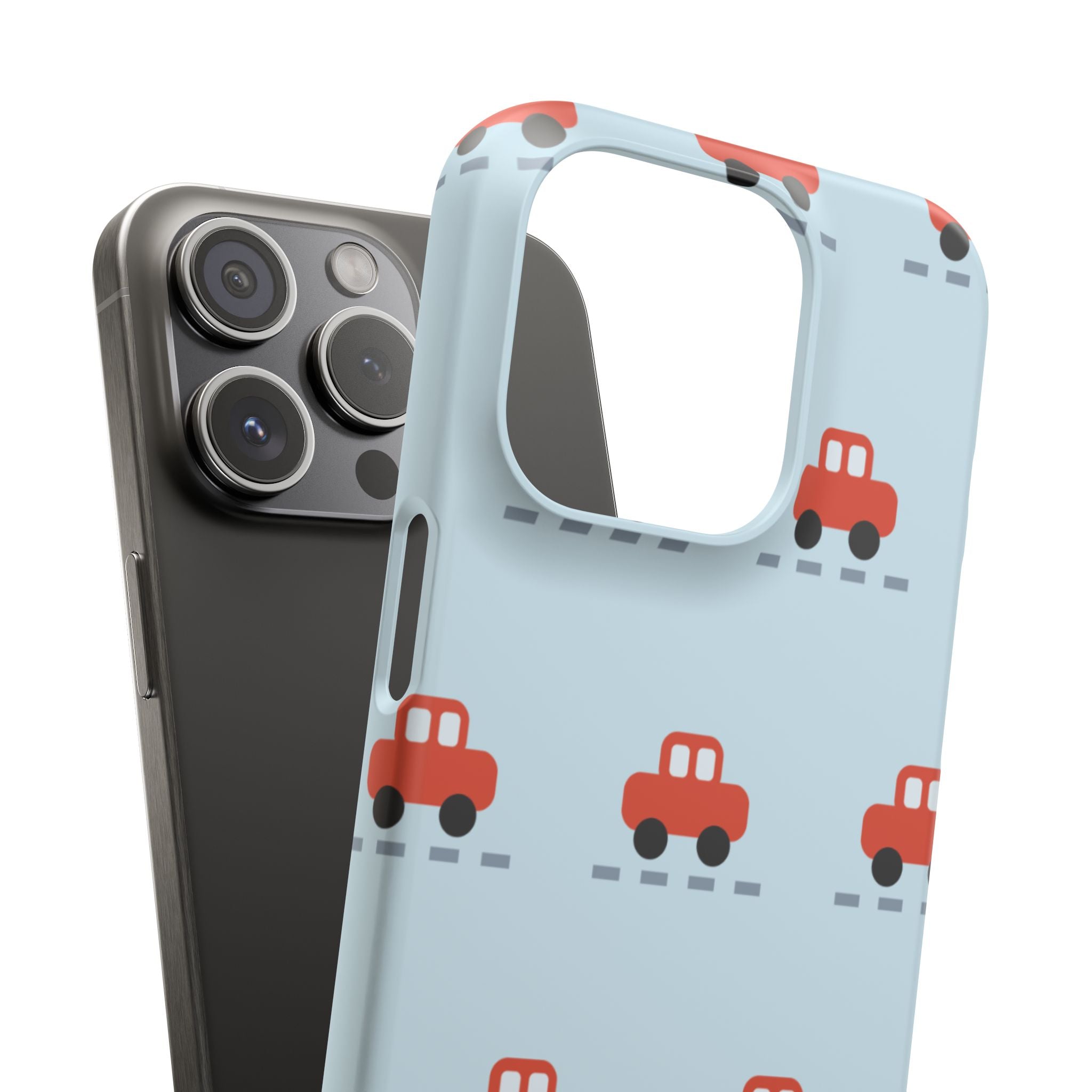 Phone Case - Cute Red Car Pattern on Light Blue (Kids & Travel)