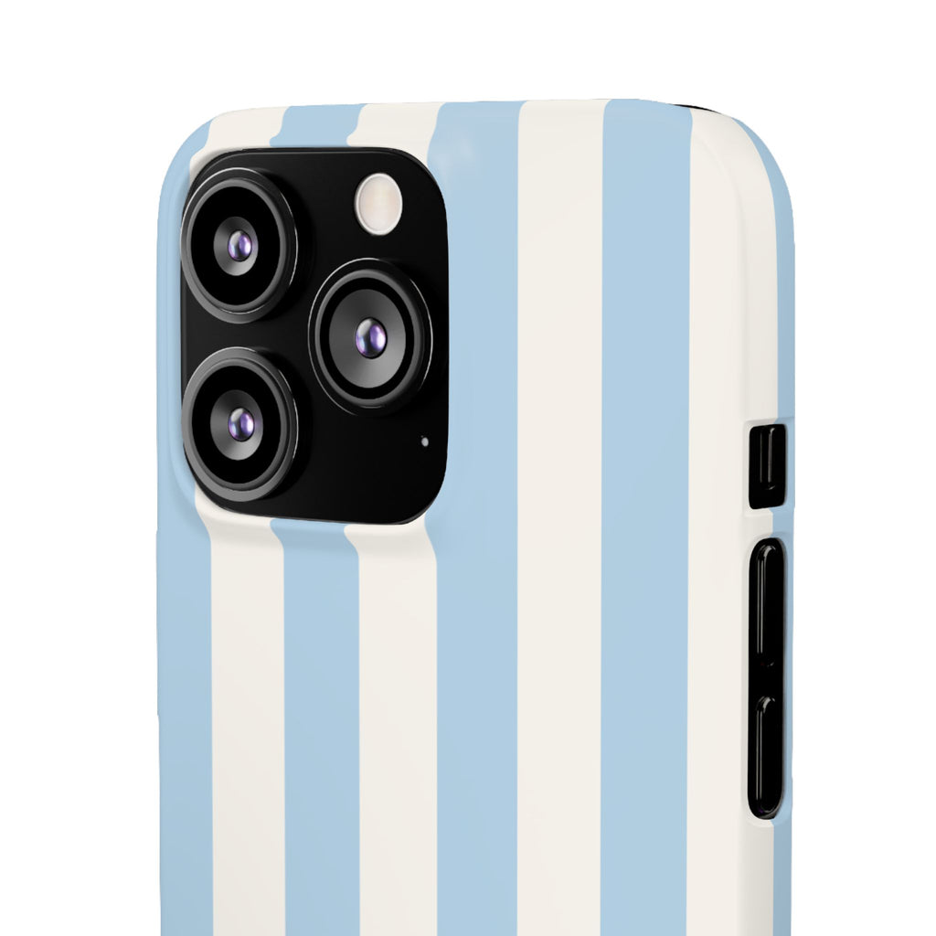 Phone Case — Pastel Blue & White Vertical Stripe Protective Snap Case
