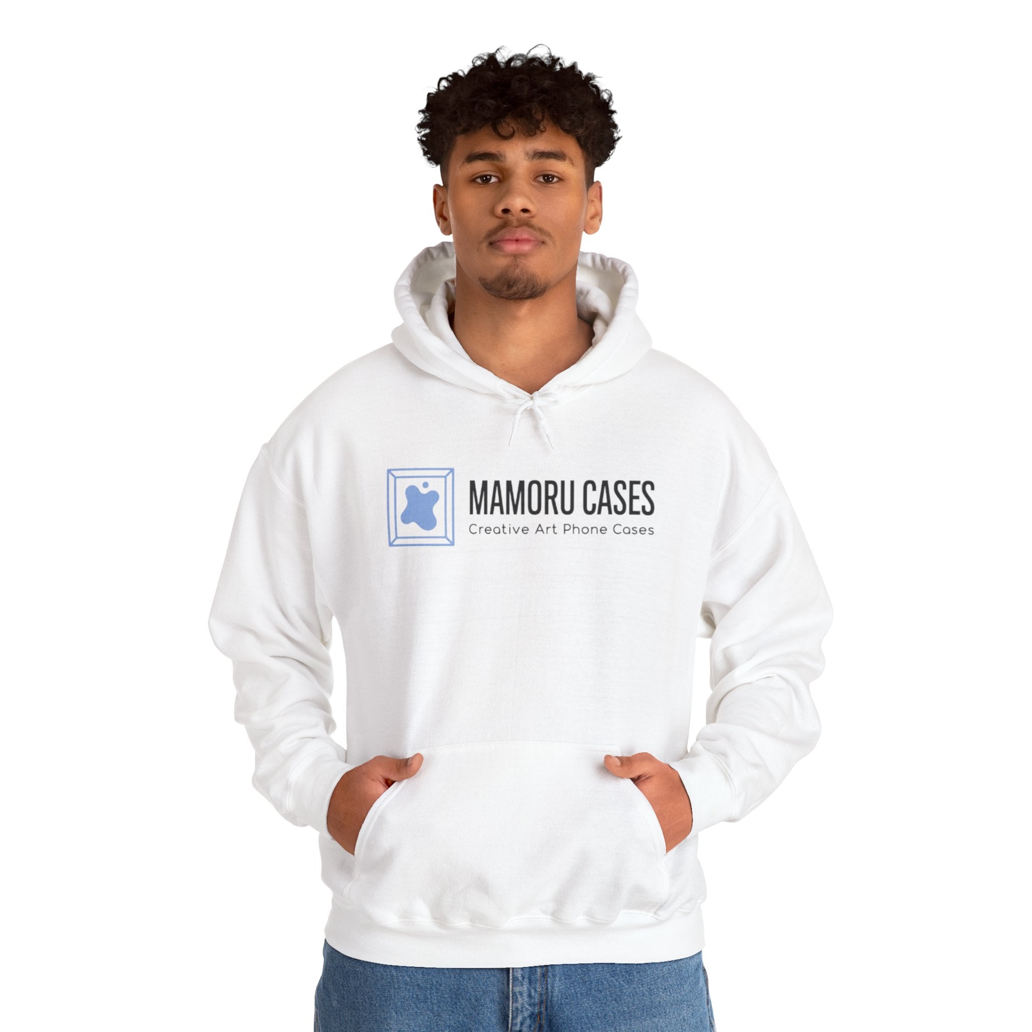 Mamoru Cases Logo Hoodie – Minimalist White Graphic Sweatshirt