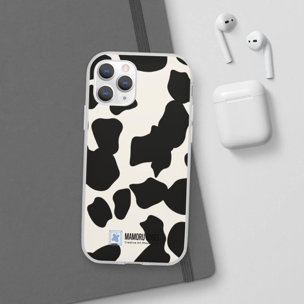 Cow Print Phone Case — Black & White Cowhide Pattern Flexible Protective Cover
