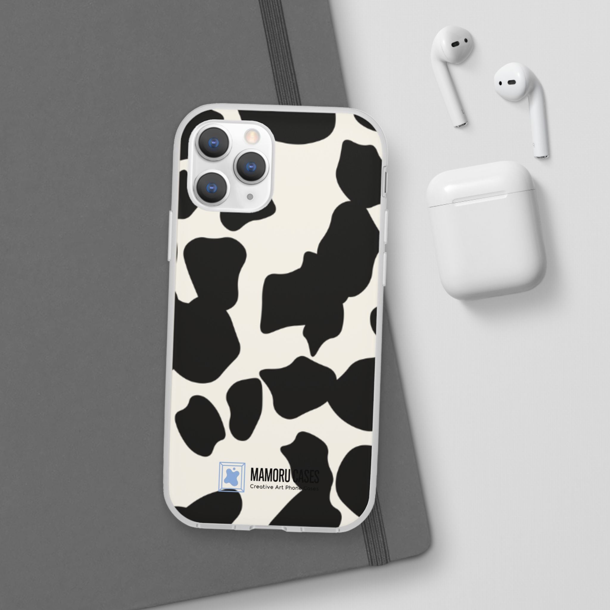 Cow Print Phone Case — Black & White Cowhide Pattern Flexible Protective Cover