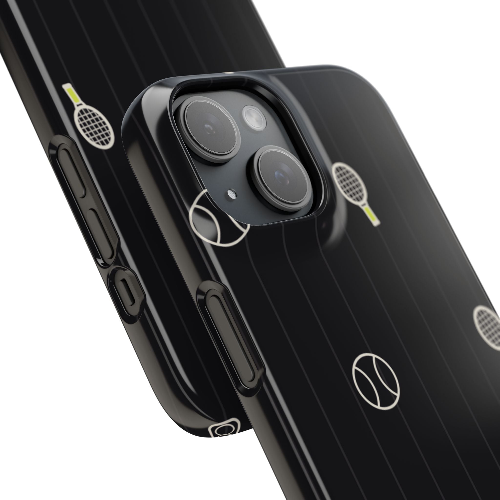 Snap Case — Black Sports Pattern Phone Case (Tennis Rackets & Baseballs)