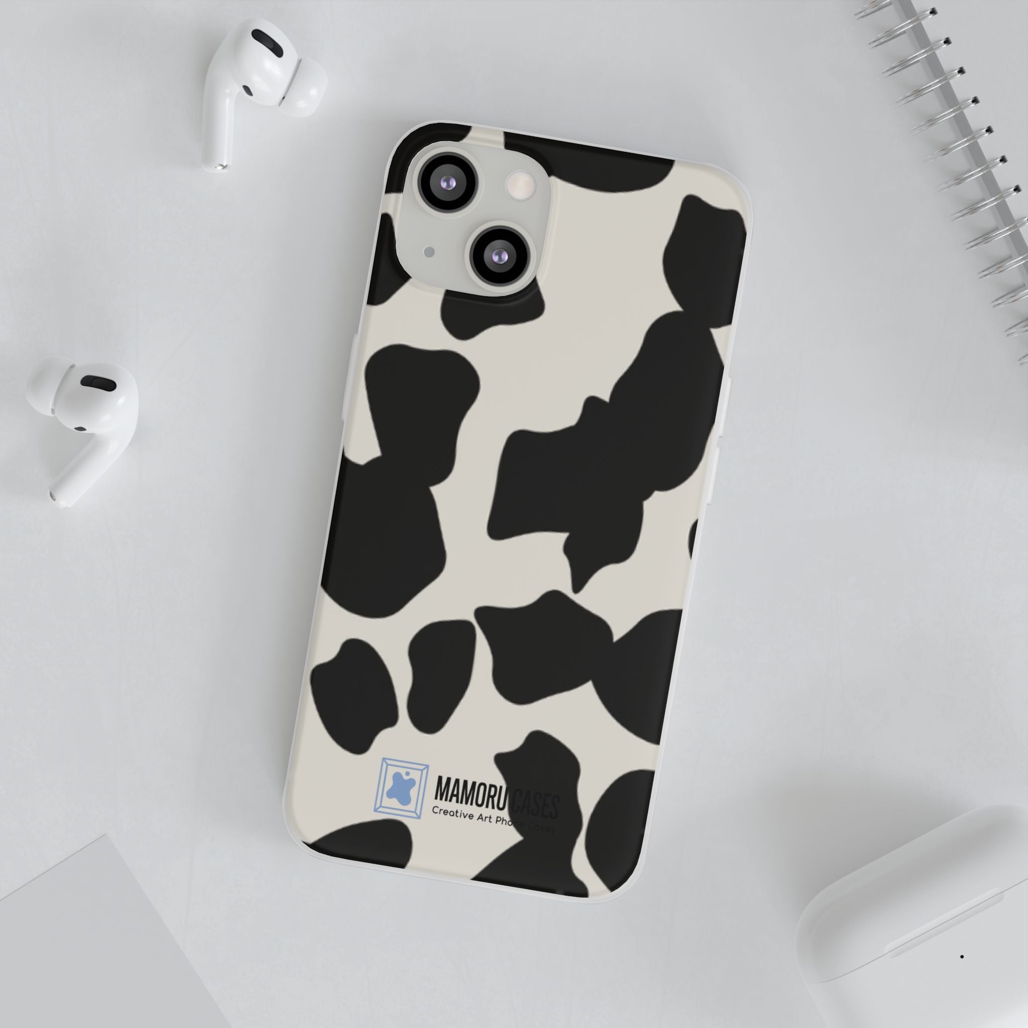 Cow Print Phone Case — Black & White Cowhide Pattern Flexible Protective Cover