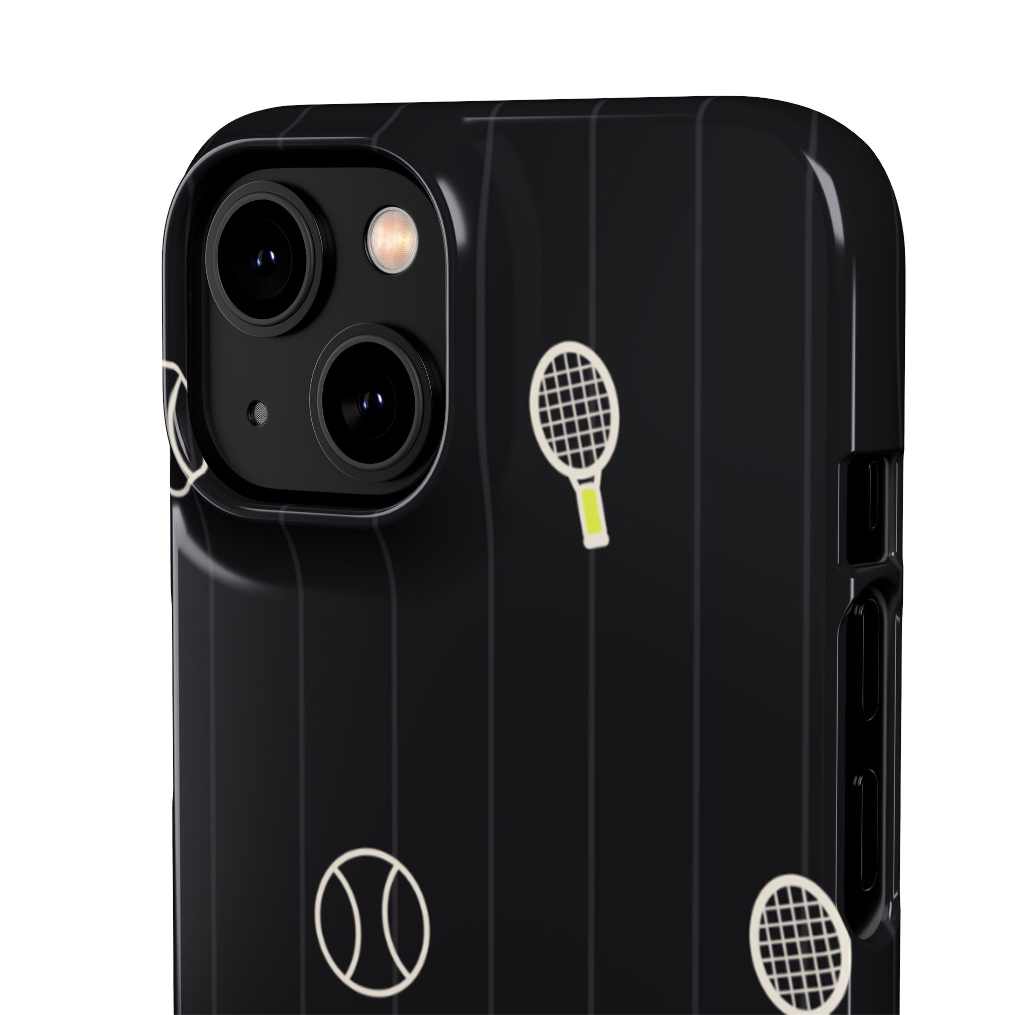 Snap Case — Black Sports Pattern Phone Case (Tennis Rackets & Baseballs)