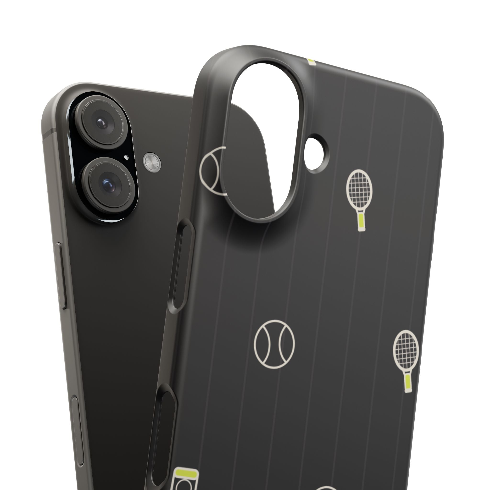 Snap Case — Black Sports Pattern Phone Case (Tennis Rackets & Baseballs)