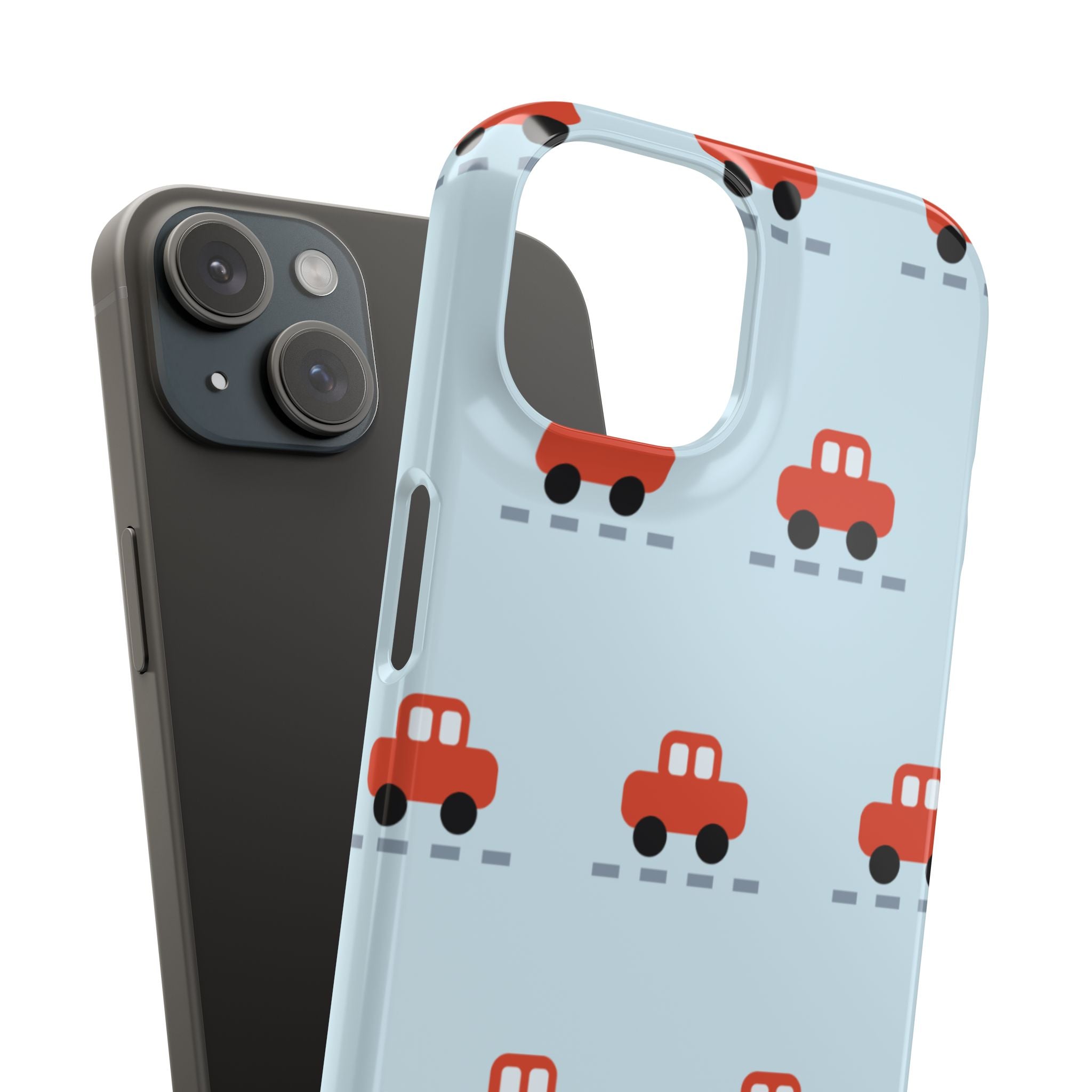 Phone Case - Cute Red Car Pattern on Light Blue (Kids & Travel)