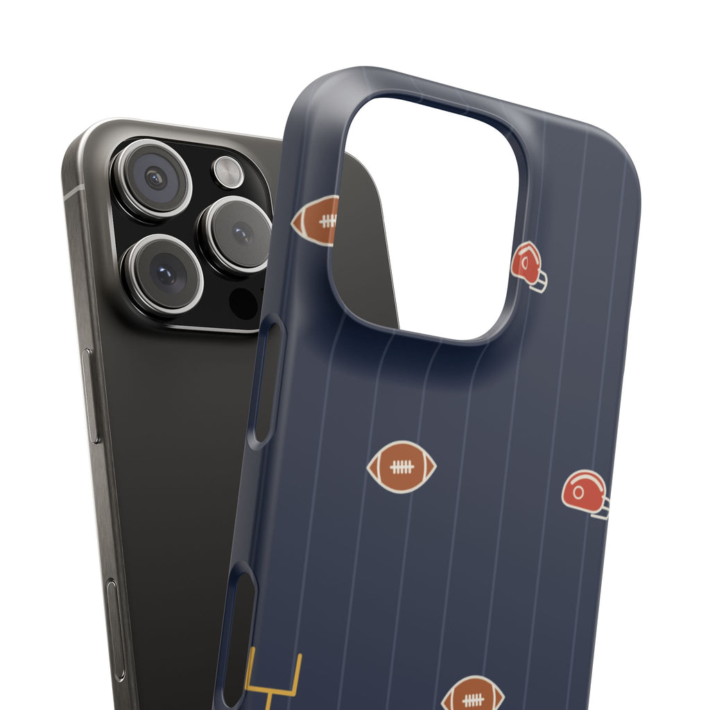 Football Pattern Phone Case – Navy Helmet & Pigskin Design